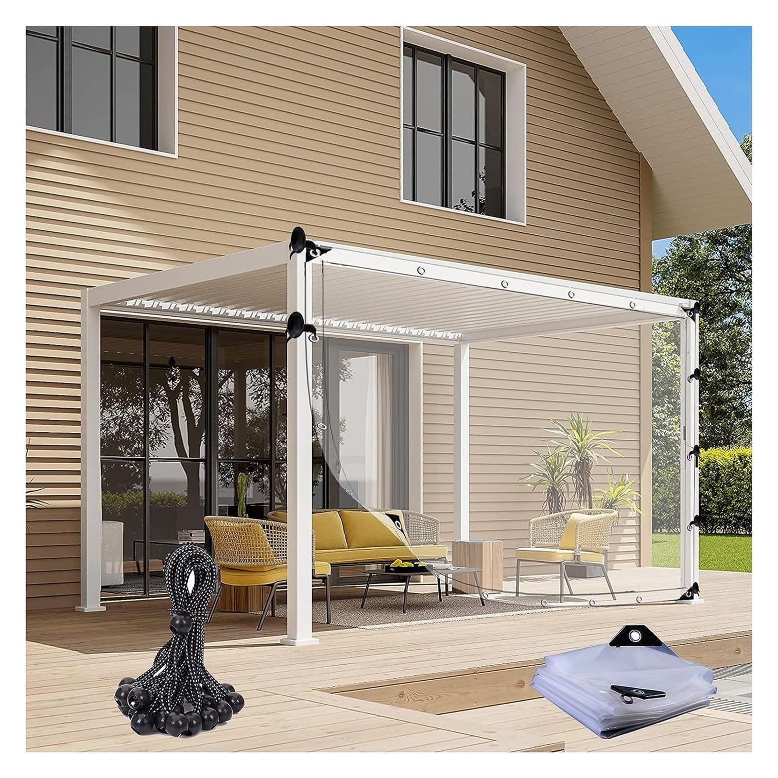 WZYJLyds Outdoor Clear Tarpaulin Curtain PE Waterproof Side Panels Transparent Tarpaulin with Grommets, for Pergola, Porch, Gazebo, Cabana