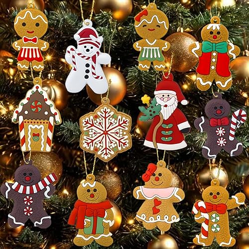12 adornos de hombre de jengibre para colgar en el árbol de Navidad, decoraciones navideñas de pan de jengibre surtidas, 3 pulgadas de alto, lindo