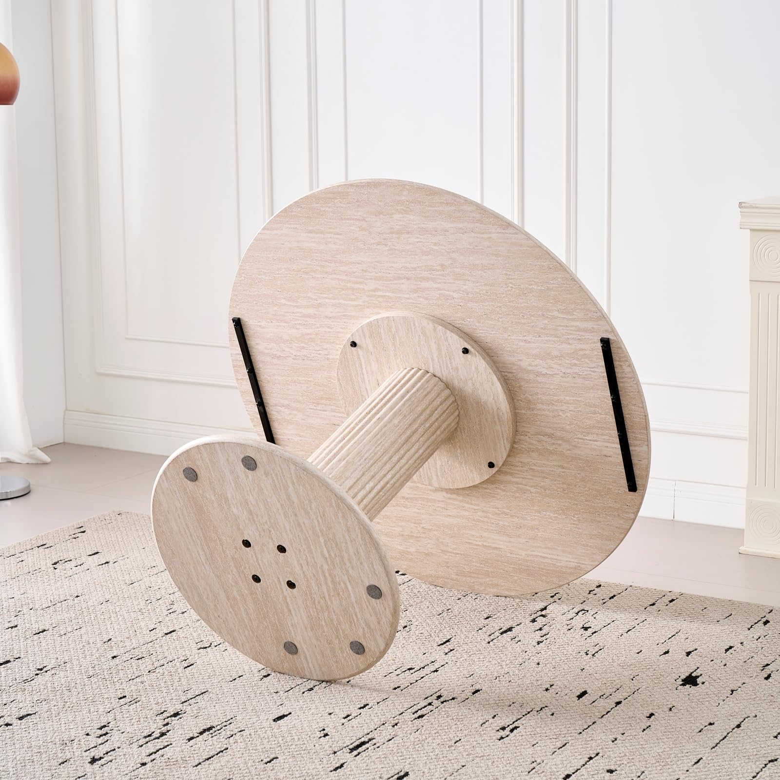 GrandCA HOME Tavolo da Pranzo Rotondo Moderno e Semplice, in Similtravertino Giallo, Diametro 115 cm, può Ospitare da 4 a 6 Persone