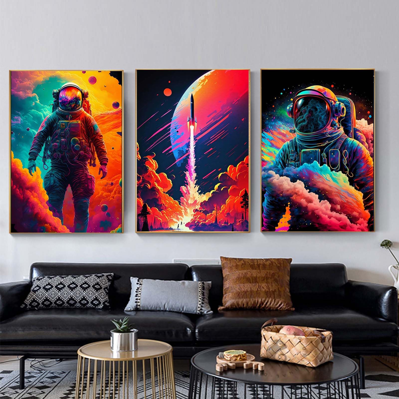 Recrtain Colorful Astronaut Space Travel Pop Art Canvas Painting Posters and Prints Wall Art Pictures for Kid Room Home Decor Mural (12"x16", Cartoon canvas)