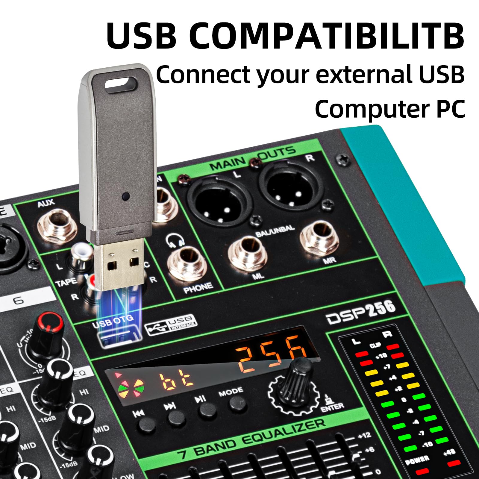 Depusheng PA6 profesjonalny mikser audio DJ, wejście 6-kanałowe, zintegrowane 256 rodzajów efektów DPS, obsługuje zasilanie fantomowe 48 V, USB, Bluetooth, nagrywanie na komputerze MP3