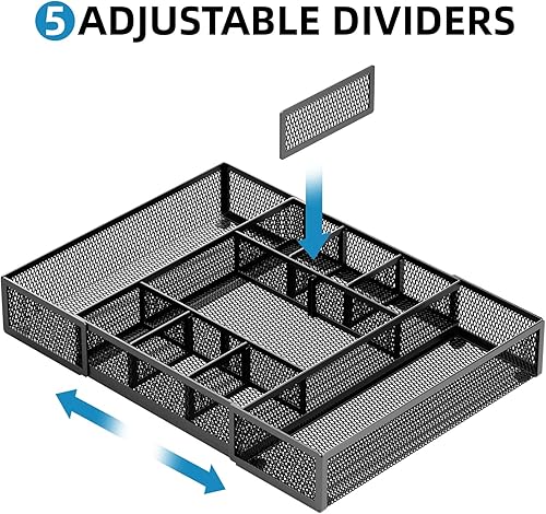 Miniatura 3 de Marbrasse Organizador de cajones de escritorio expandible, bandeja organizadora de cajones de malla con 10 compartimentos ajustables, organizadores