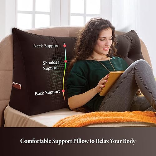 Miniatura 2 de VERCART - Almohada grande para cabecero, almohada de lectura, almohada triangular para cabecero, almohada de cuña, relleno de huecos, cojín de