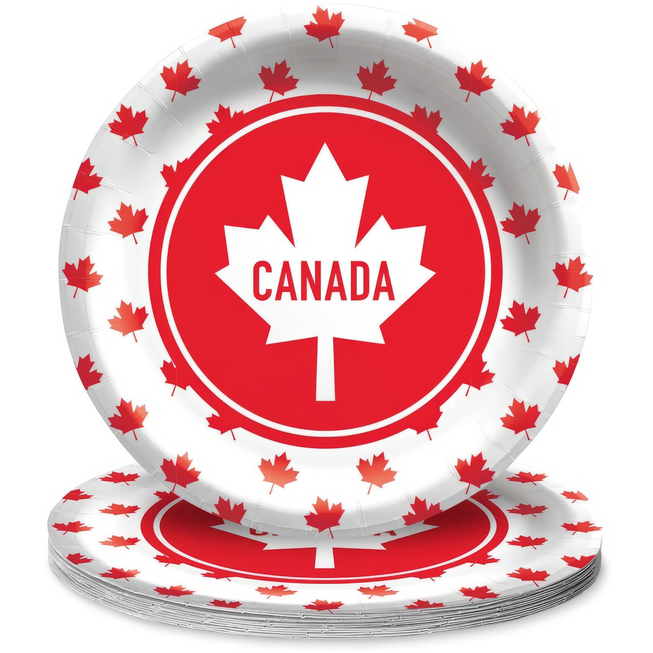 AmscanClassic Red & White Round Paper Canadian Plates - 7" (Pack of 8) - Festive & Unique Design, Durable Material - Perfect for Canada Day