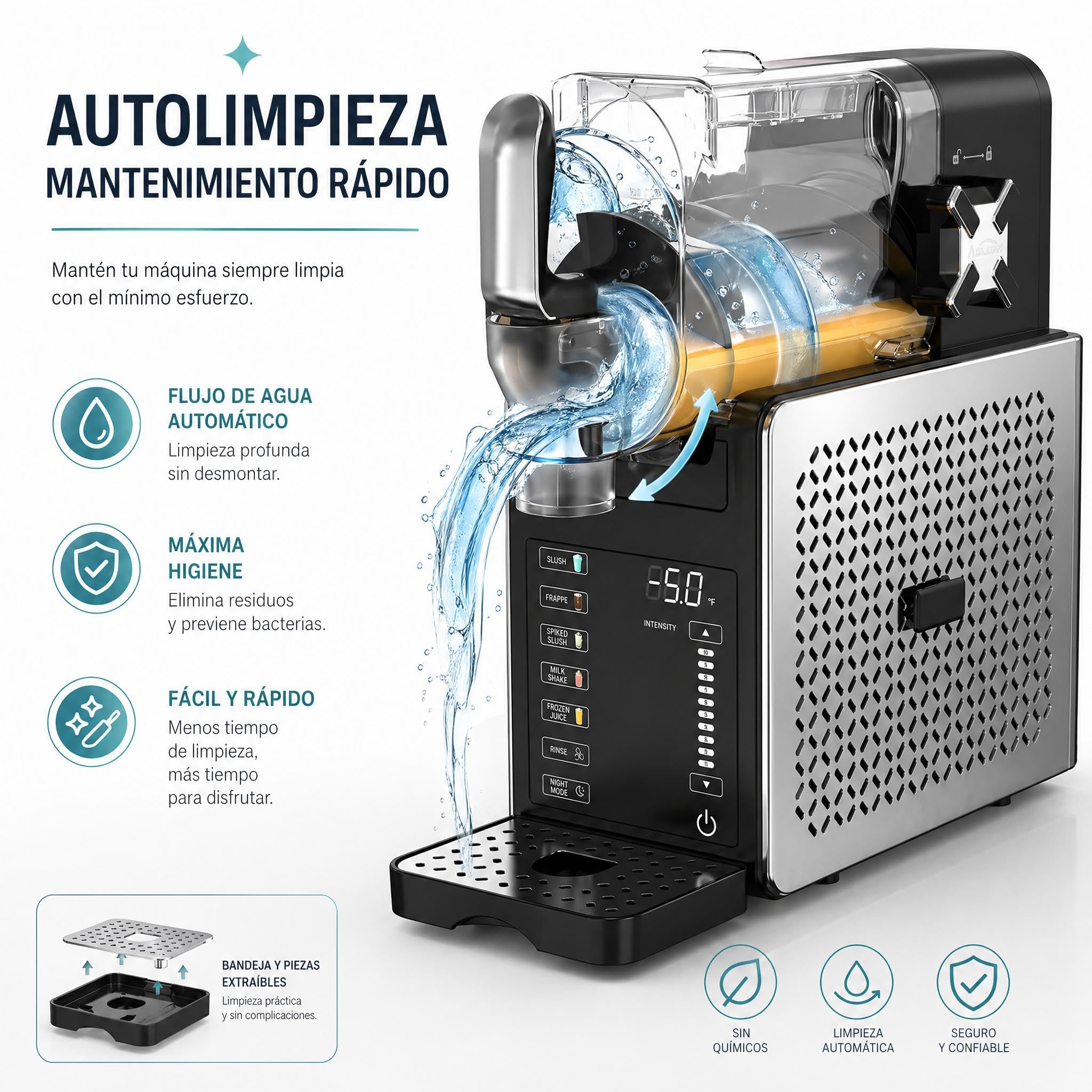 Máquina de Granizados 2.6L Sin Hielo – Granizadora Eléctrica 200W con Control Táctil, 6 Modos y Autolimpieza – Mantiene Frío 12h – Para Familia, Fiestas y Oficinas