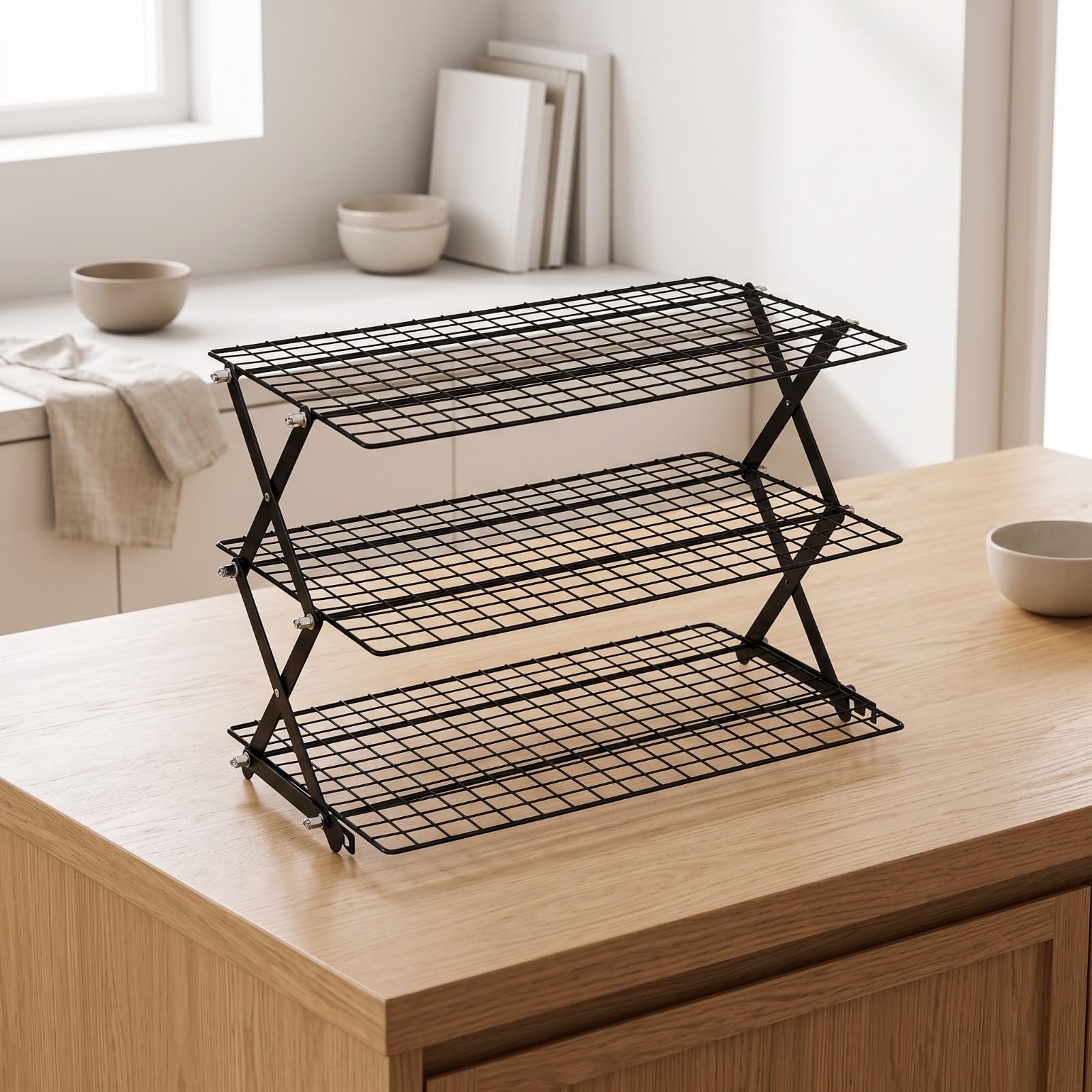 F Fityle Rejilla Enfriamiento Metálica | Ahorra Espacio, Compacta, Rejilla para Repostería, Cocina, 4 Niveles
