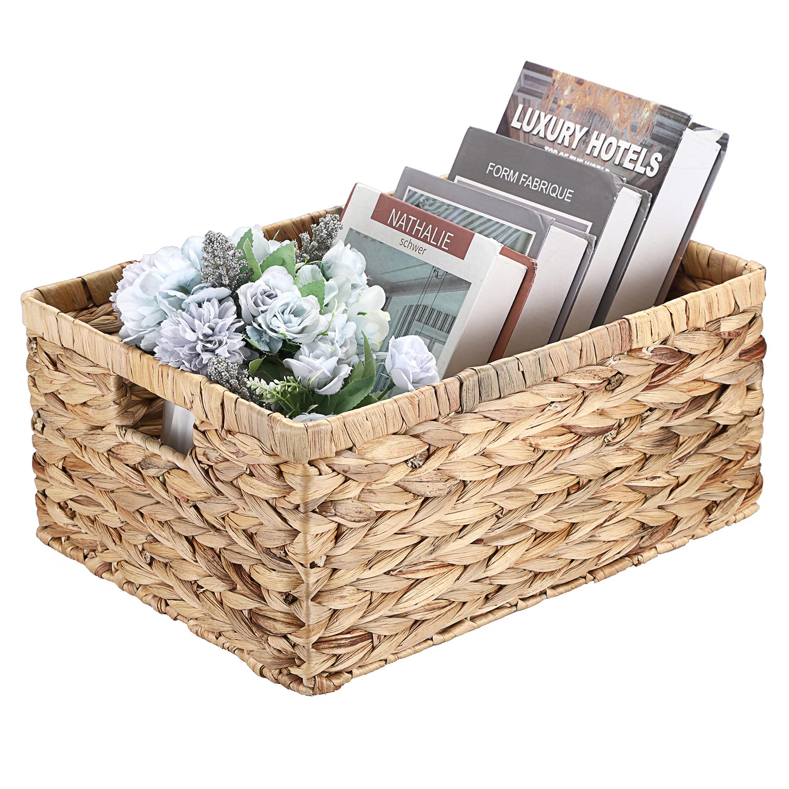 IGNPION Water Hyacinth Storage Opened Basket, Shelves Decorative Woven Baskets Wicker Bathroom Towel Organiser Basket with Handles, Shelves & Kitchen Multipurpose Storage Hamper Box