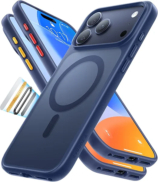 TORRAS for iPhone 17 Pro Case, Shockproof Magnetic [Camera Control][Military-Grade Protective][Fit for MagSafe] Slim Translucent Anti-Fingerprint Phone Case for iPhone 17 Pro 6.3", Deep Blue