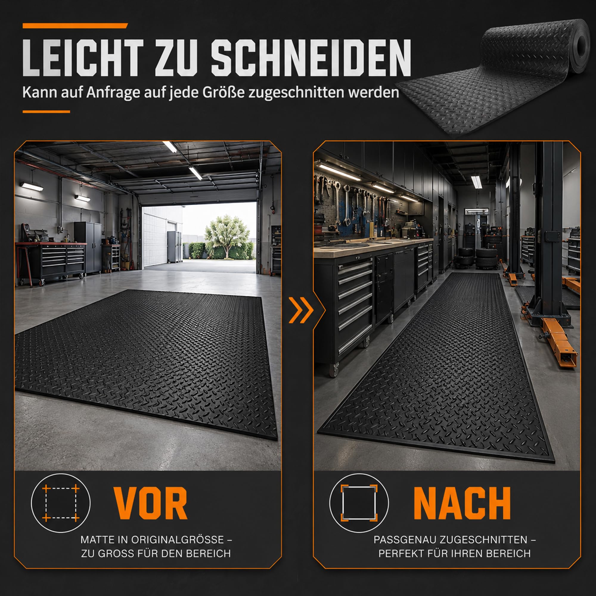 300 x 150 cm Gummimatte Meterware Schutzmatte, garagenboden matten, Noppenmatte Bodenmatte aus Gummi, rutschfest Gummimatte Bodenmatte mit Noppen Gummiläufer für Keller, Werkstatt, Garage | Noppenprofil Für Sicheren Halt, 300x150 cm, Zuschneidbar, für Kel