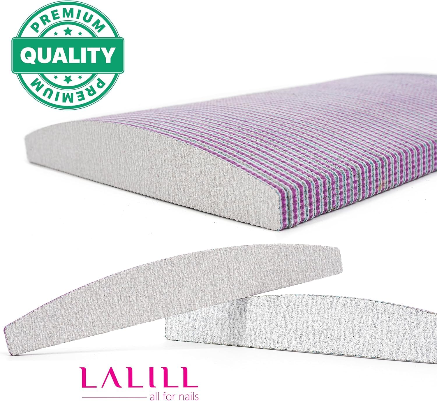 LALILL Lima per Unghie 50 Pz. 100/180 Grit, Mezza Luna Zebra - Lime per Unghie in Gel - Modellazione di Unghie Ibride, Acriliche, Gel Polish - Bifacciale, Monouso - Buffer, Block, Professionale