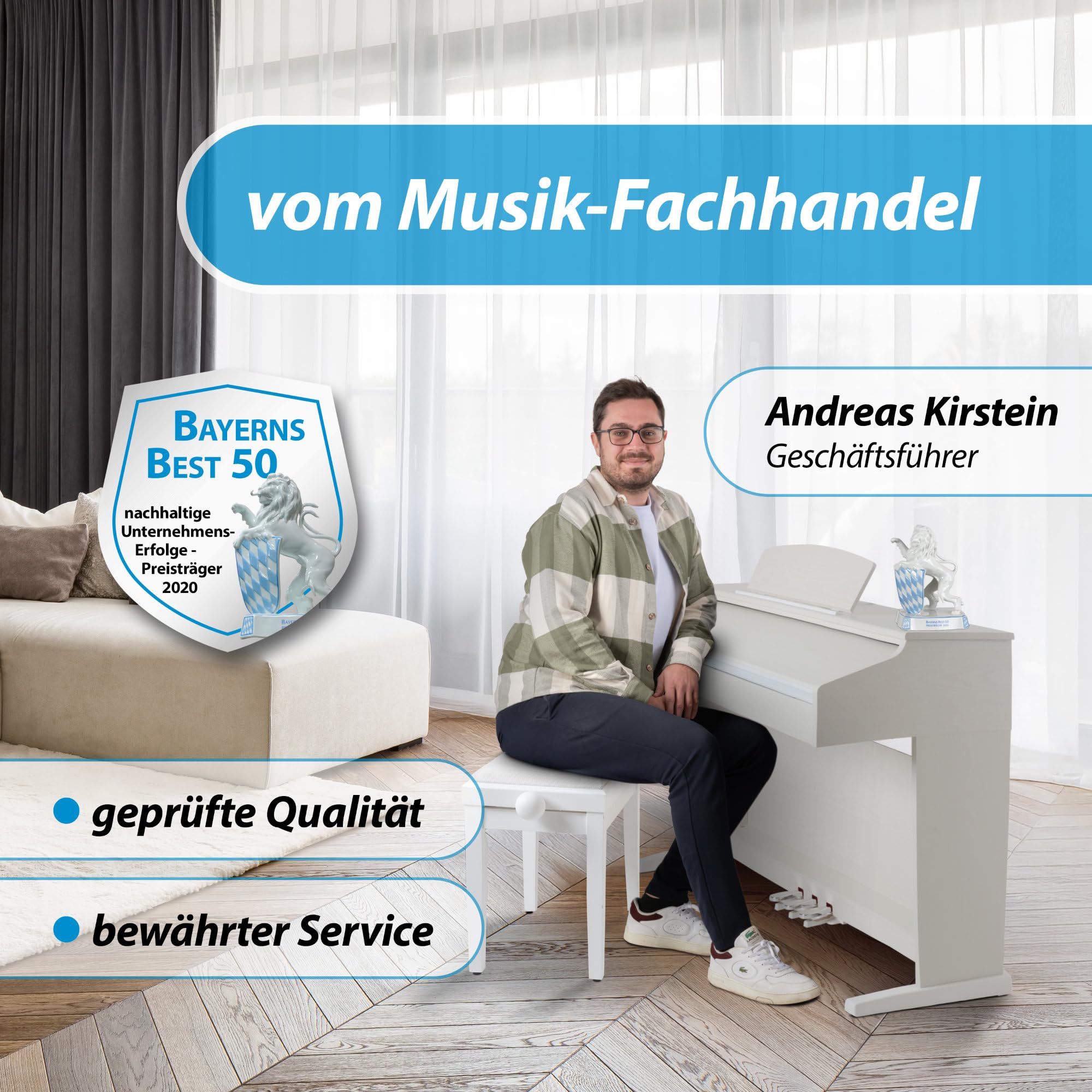 Classic Cantabile DP-50 E-Piano - Digital Piano 88 Tasten mit Hammermechanik, 14 Voices, Kopfhöreranschlüsse, USB, 3 Pedale, Notenhalter - perfekt geeignet für Anfänger (Weiß matt, Set mit Zubehör)