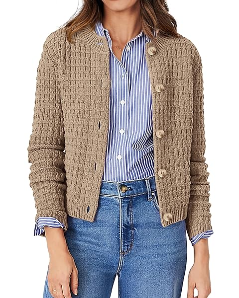 PRETTYGARDEN Women's Knit Cardigan Sweaters Casual Long Sleeve Open Front Button Down Trendy Jackets Outerwear