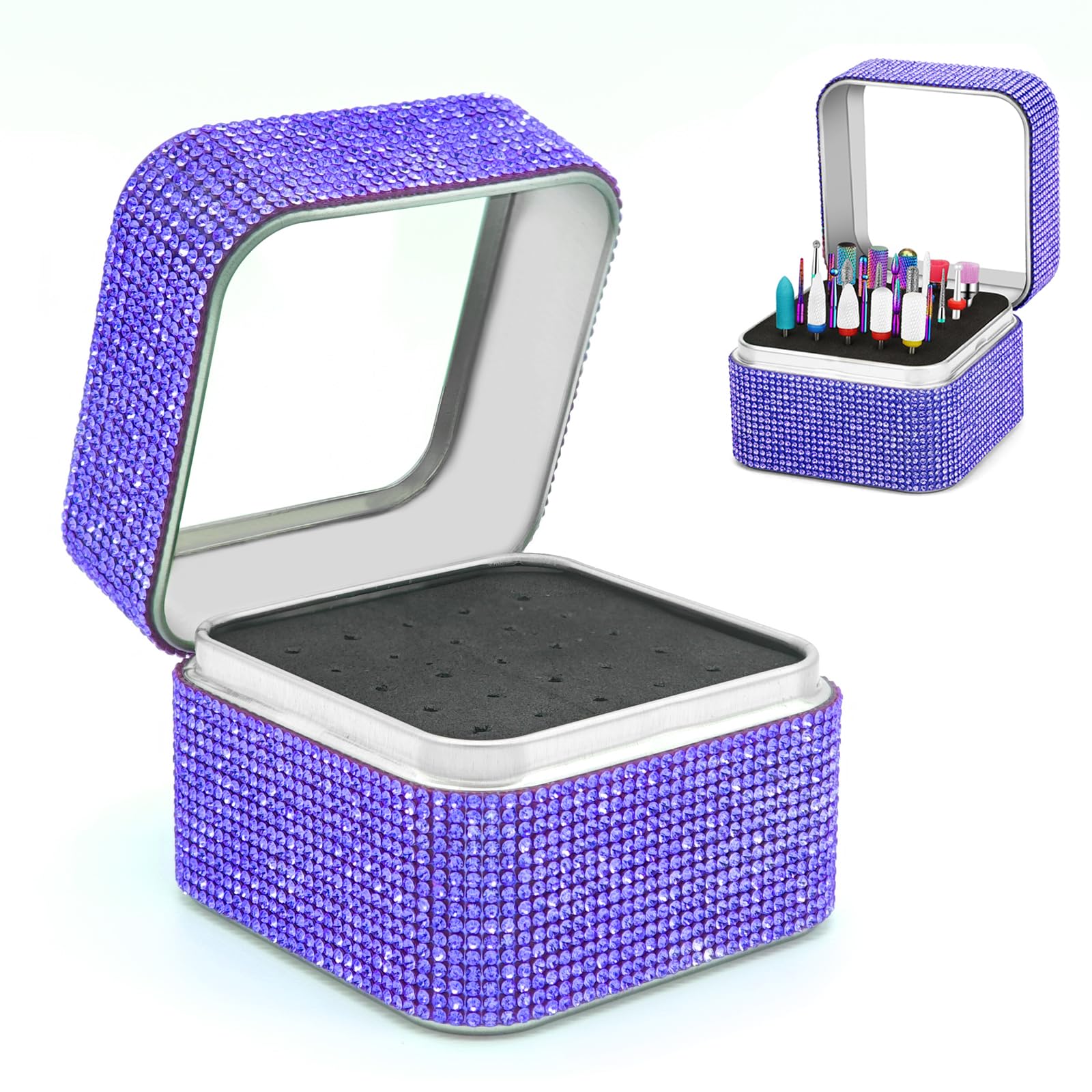 Ankey Nail Drill Bits Holder Case- 25 Holes Dustproof Rhinestone Nail Bits Box Efile Displayer Organizer Container for Manicure Tools