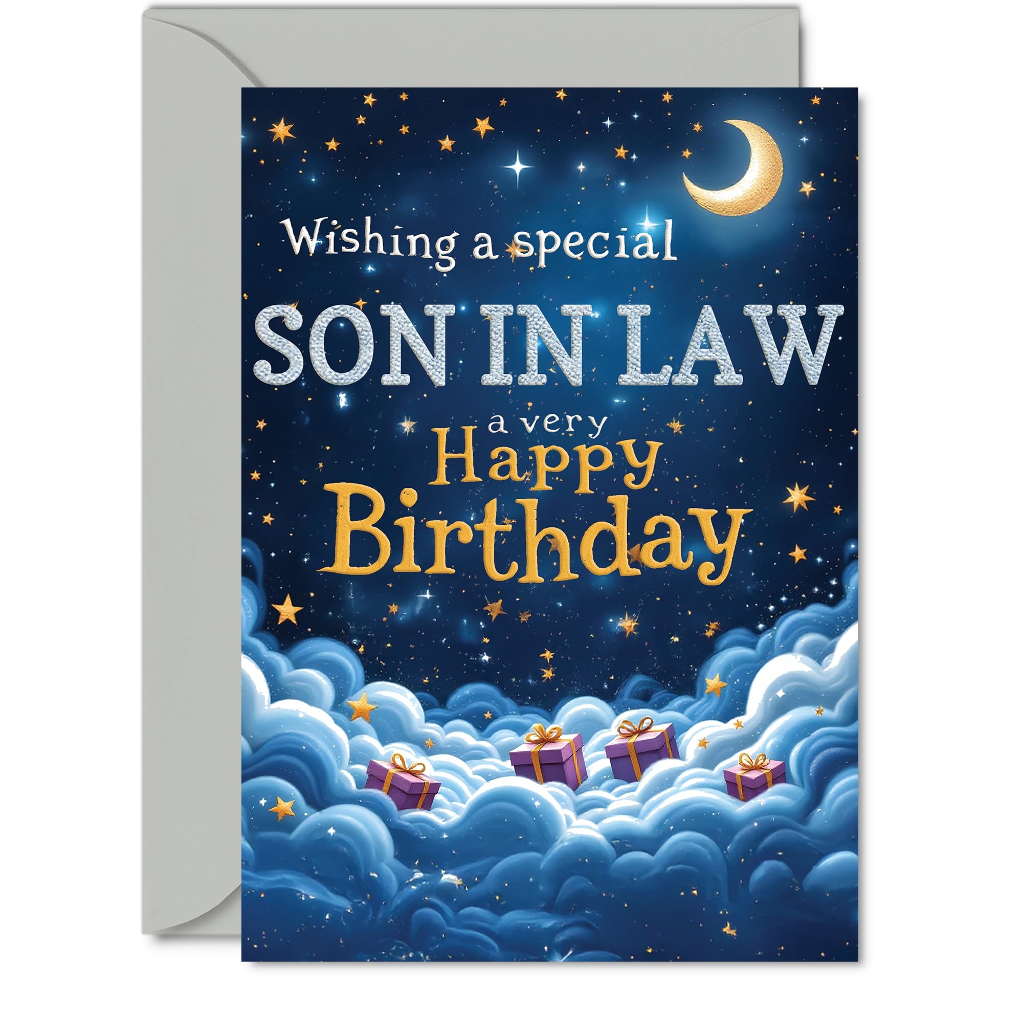 Son in Law Birthday Card, Starry Night Moon Clouds