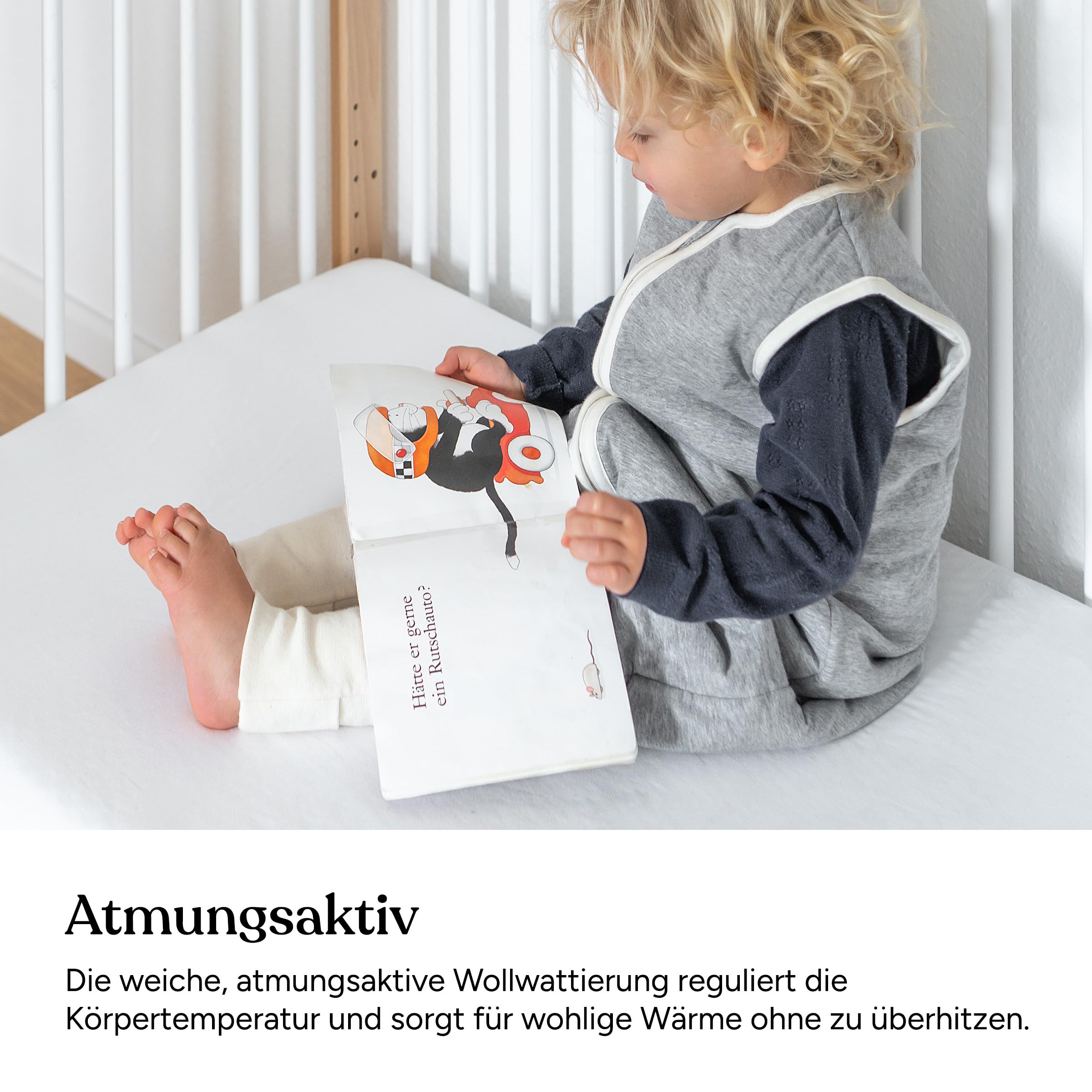 Ehrenkind® Ganzjahres-Schlafsack mit Füßen Wollfüllung | 100% Bio-Baumwolle mit 100% Wolle Füllung Baby-Schlafsack | OEKO-TEX | Hellgrau Melange 100