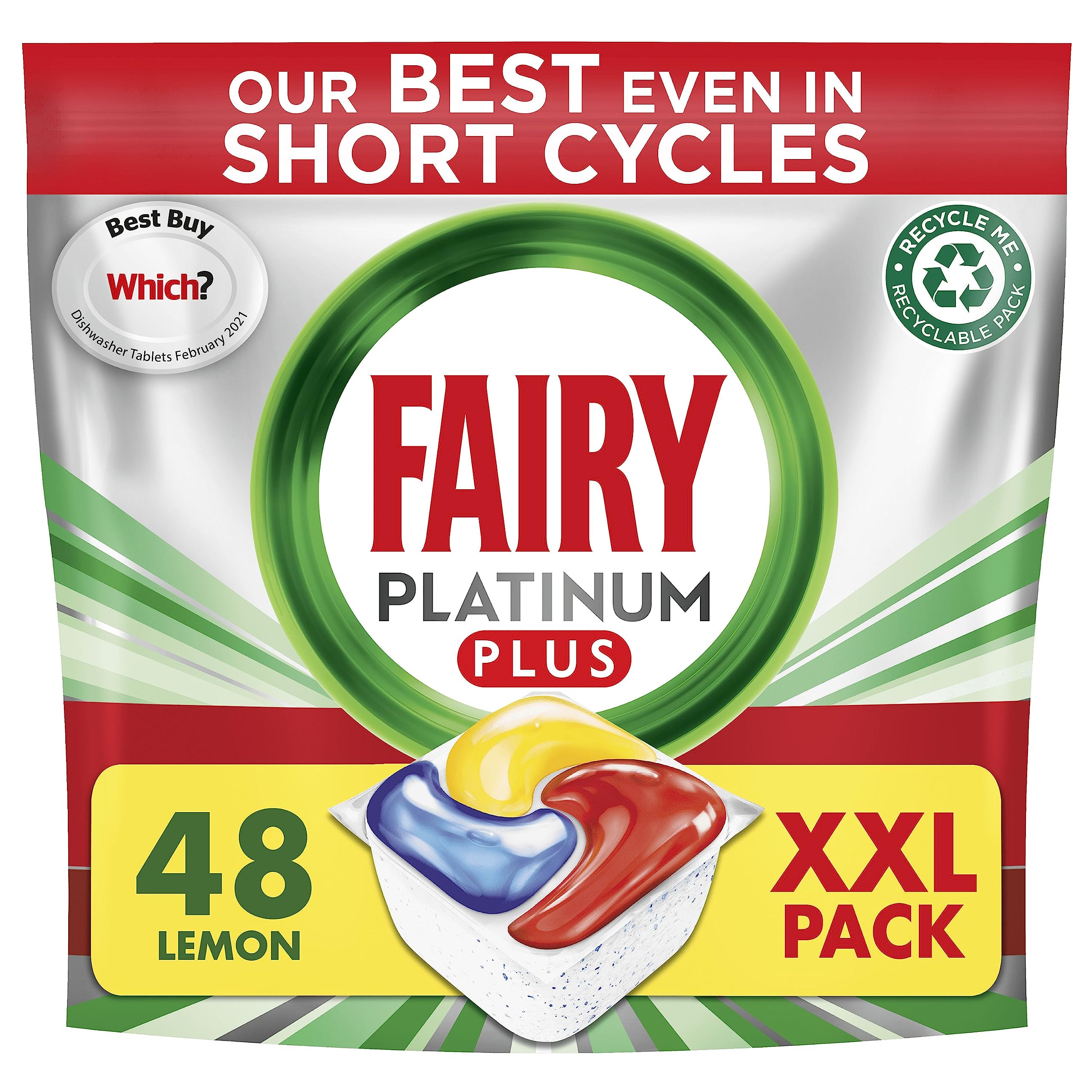 Fairy Platinum Plus All In One Dishwasher Tablets, Lemon, 48 Tablets, Our Best Cleaning For A Clean Like New, Removes Dullness and Prevents Limescale