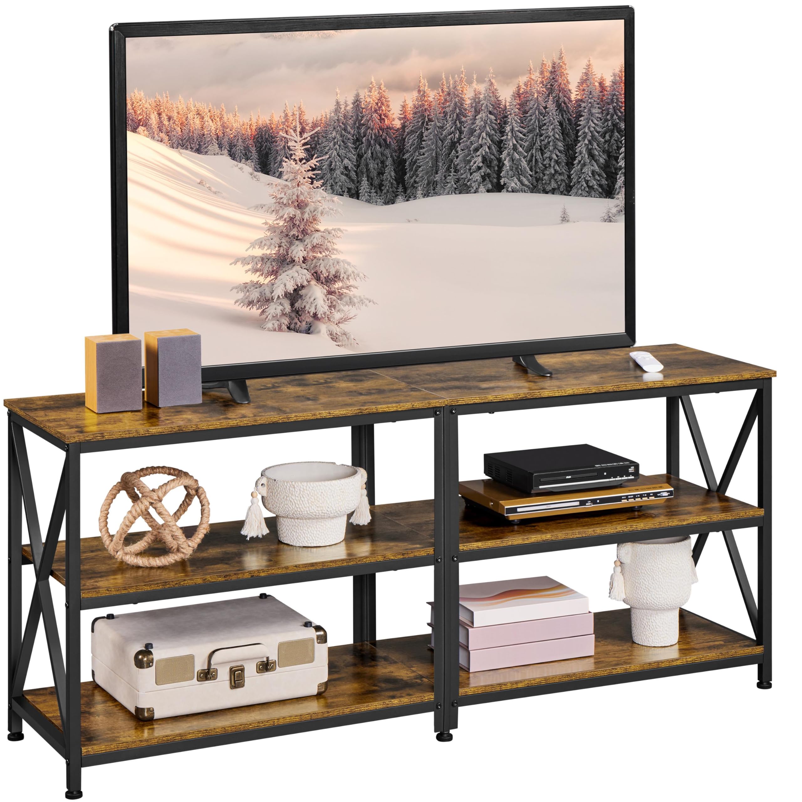 Yaheetech TV Stand for 65 Inch TV, Farmhouse Entertainment Center for Living Room, 55 Inch TV Media Console Table, Living Room Shelves, Rustic Brown