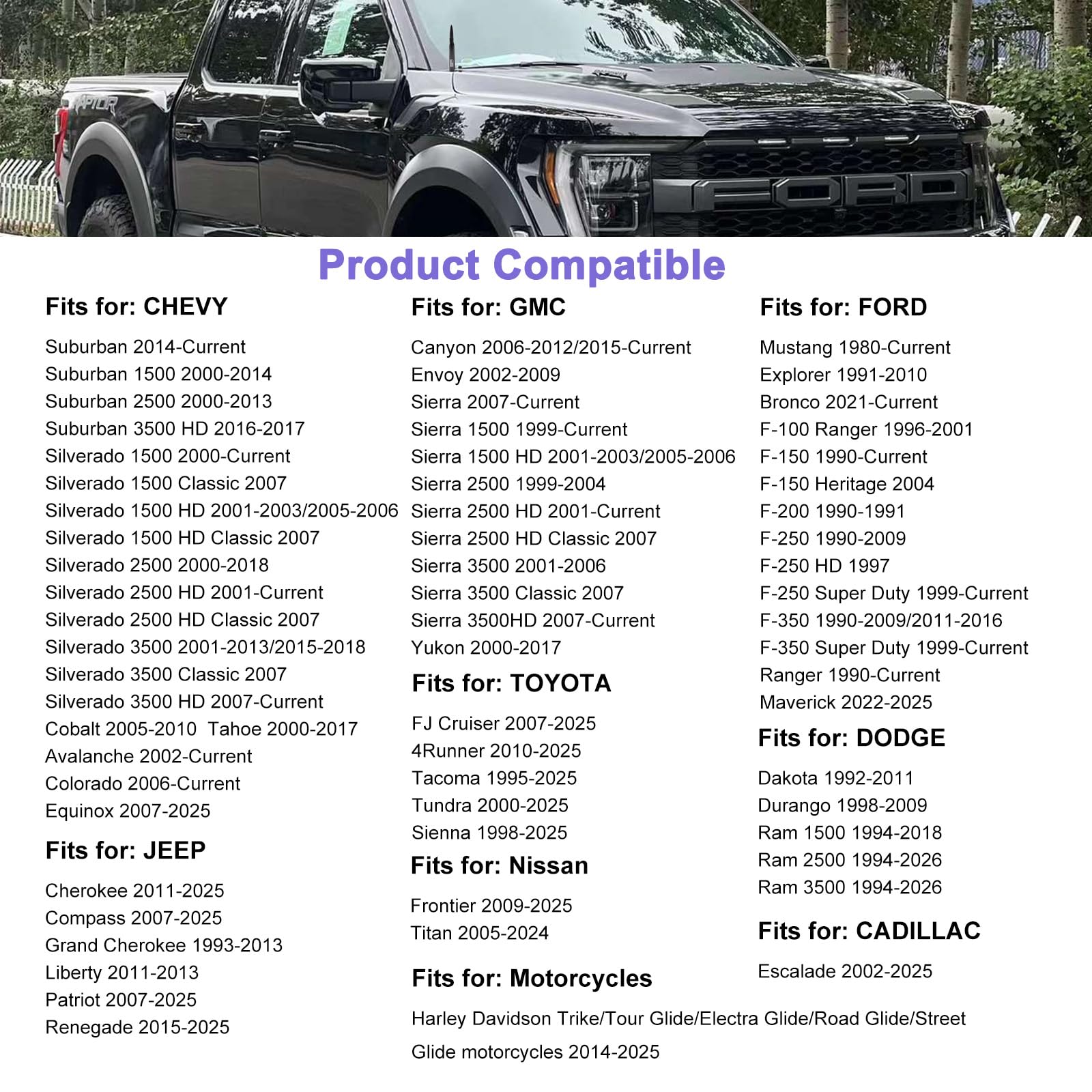 Car Truck Antenna with Tire Valve Caps American Flag Universal Short Replacement for GMC Sierra Chevy Silverado Dodge Ram 1500 2500 3500 Ford F150 F250 F350 Super Duty Raptor Radio Accessories, Black