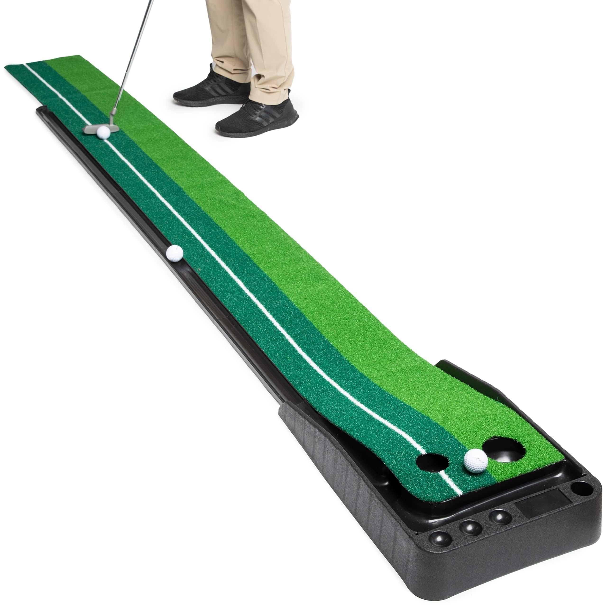 Indoor Golf Putting Portable Mat with Auto Ball Function Mini Training Aid, Game, Bonus Balls (Green)