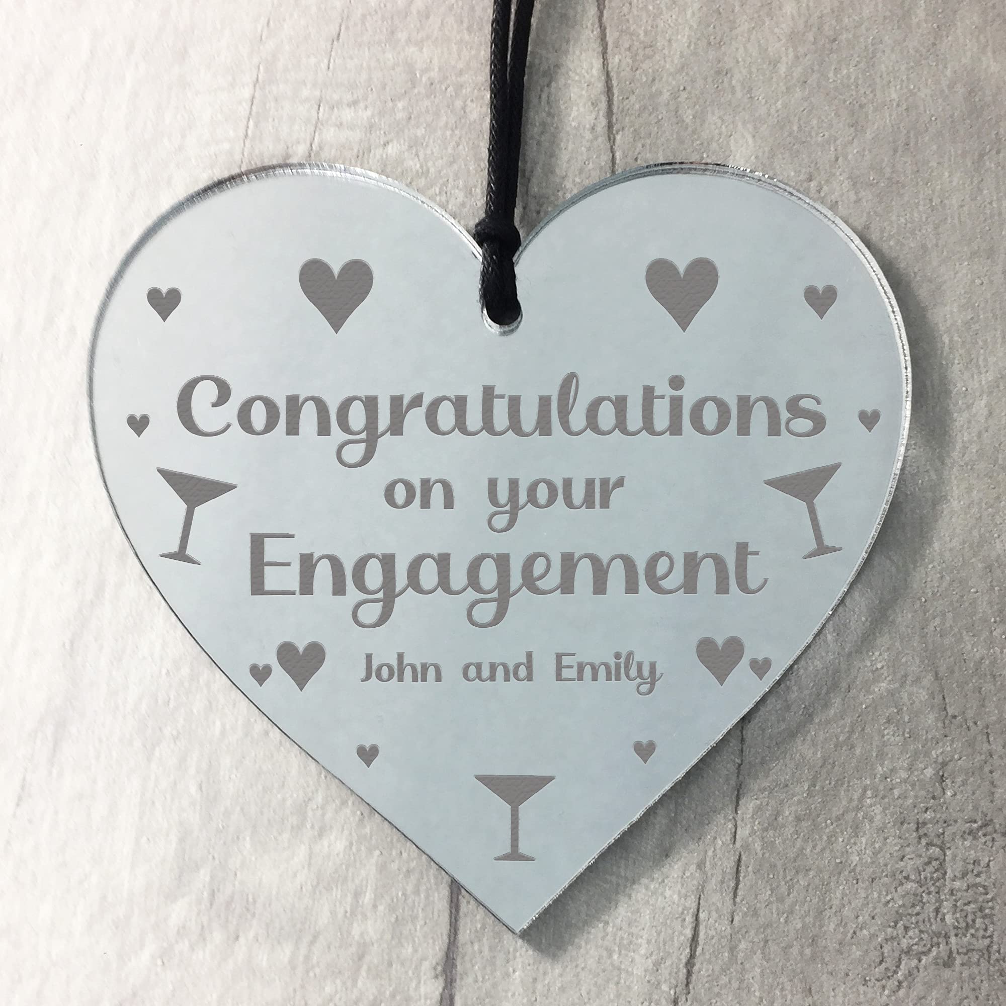 Red Ocean Personalised Engagement Gift For Couple Engraved Heart Congratulations Gift Keepsake