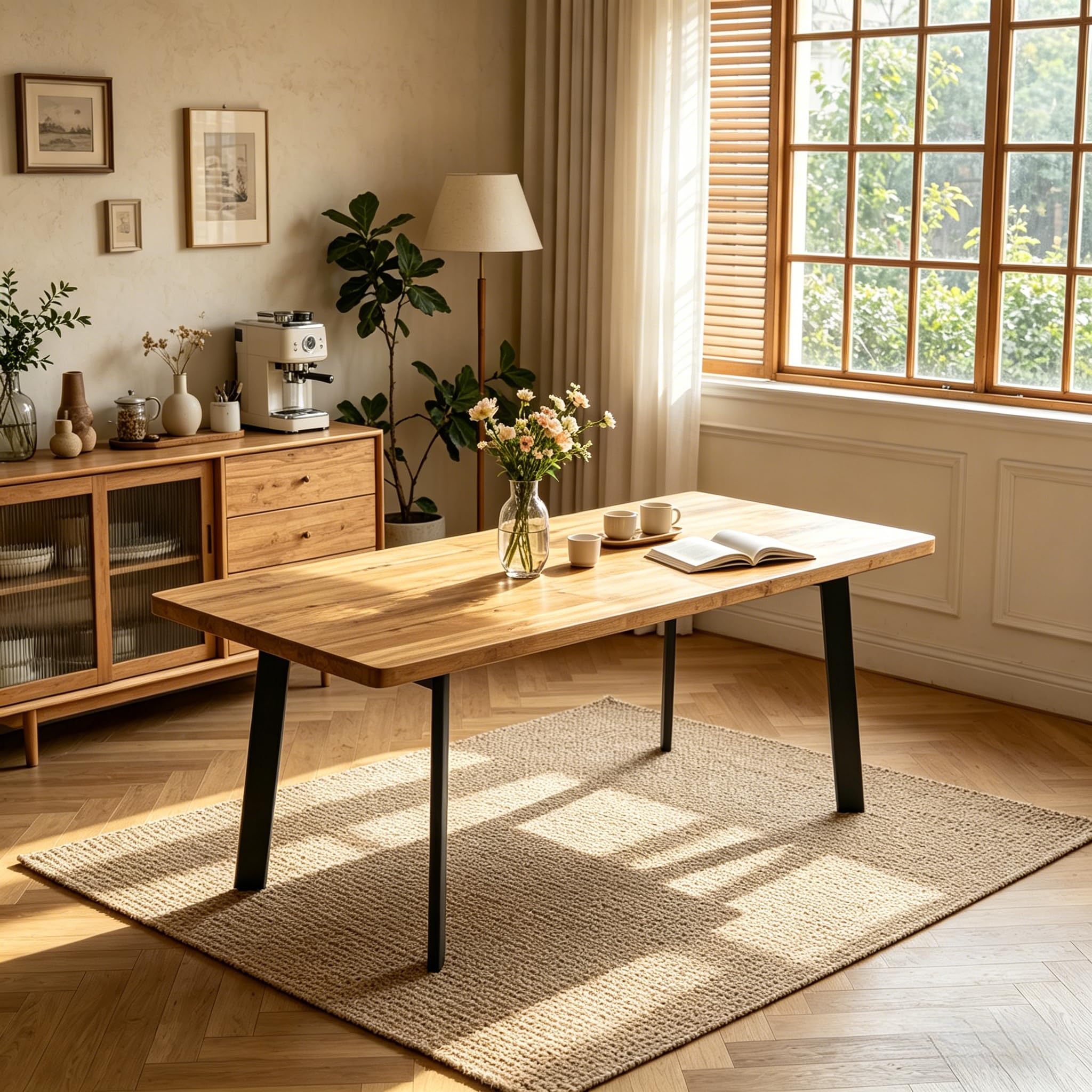 Modern 63"-78.7" Extendable Rectangular Dining Room Table, Walnut
