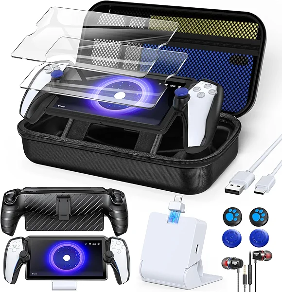 "KOVA 13 in 1 Accessories Set for Playstation Portal Remote Player, Carrying Case for PS Portal ,TPU Shell Cover Skin with Kickstand,Portable Charging Dock,2 HD Screen Protector,4 Thumb Grip,Earbud Headphones for PS5 Portal Bundle (Black)"