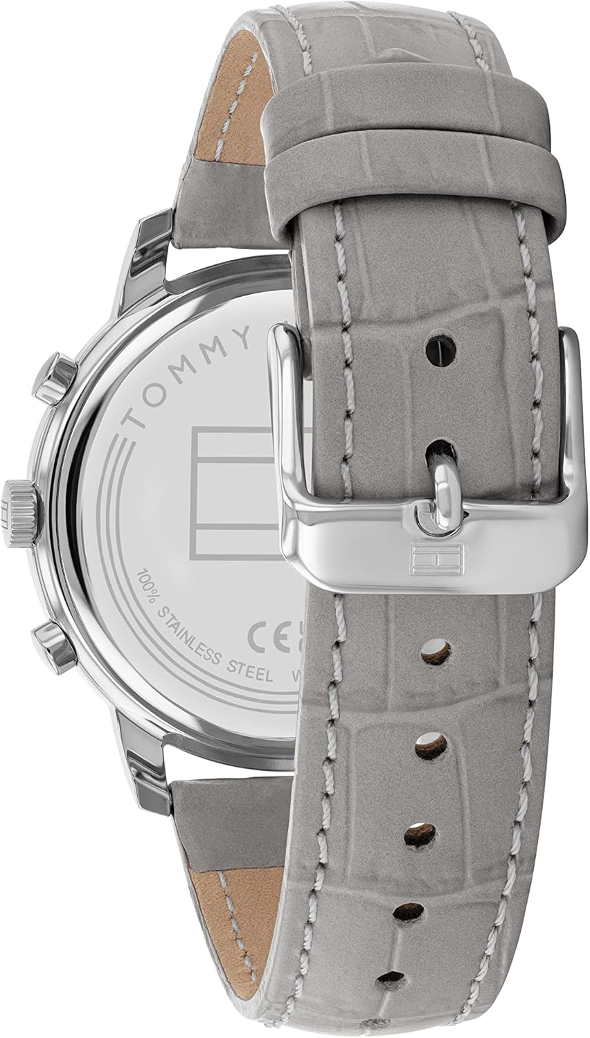 Tommy Hilfiger Orologio Analogico Multifunzione al Quarzo da Donna con Cinturino in Pelle Grigio Scuro - 1782521