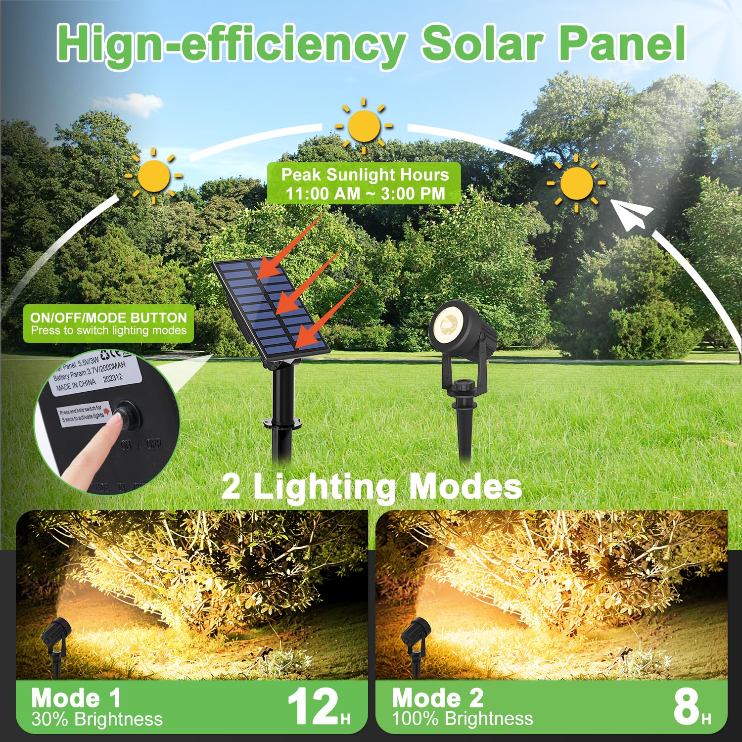 Solarstrahler Solar Außenleuchten 3000K Warmweiß Landschaftslichter Solarstrahler Außenstrahler IP65 Wasserdicht Dekorative Beleuchtung für Garten Hof Rasen Weg