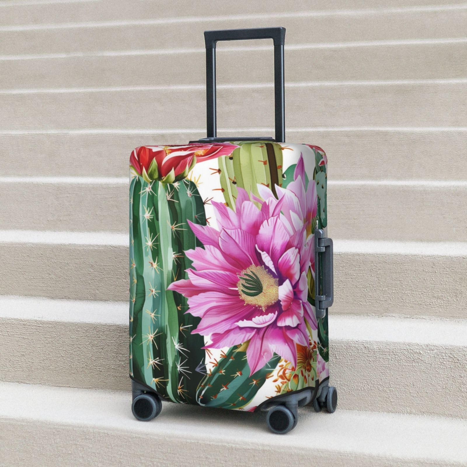 Funda elástica para equipaje de viaje, protector de maleta, diseño de gatos encantadores, antiarañazos, se adapta a equipaje de 31 a 32 pulgadas, Plantas tropicales de cactus, XL(31"-32"