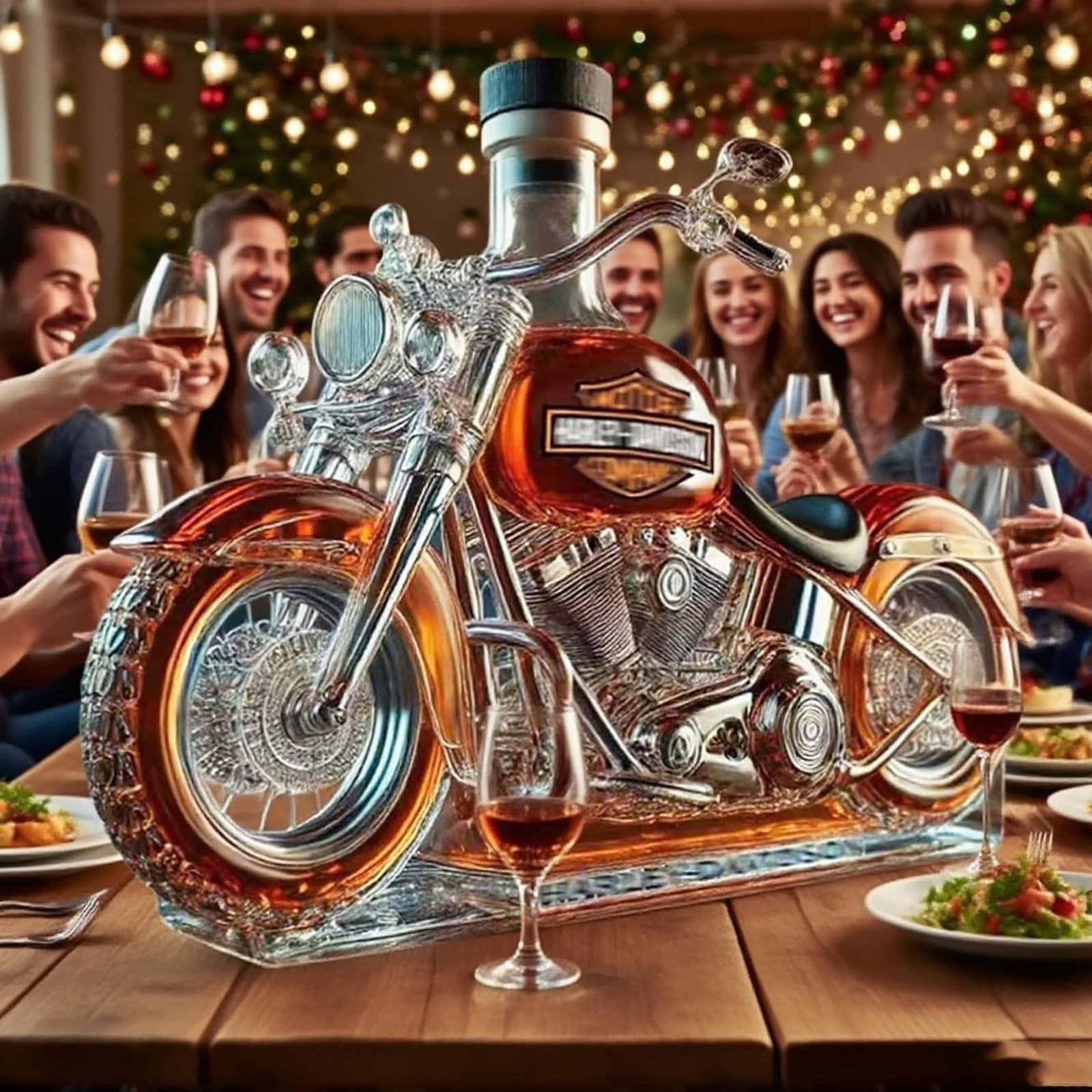 Motorrad-Whiskey-Dekanter – mundgeblasenes Kunstglas V-Twin Reserve Whiskyflasche – geformtes Design für Zuhause, Bar, Dekoration und Männergeschenke