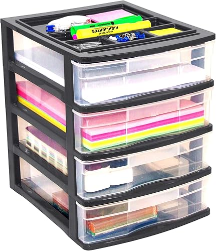 Gracious Living Organizador de escritorio y encimera de 4 cajones con tapa de organización para almacenamiento de manualidades, suministros de