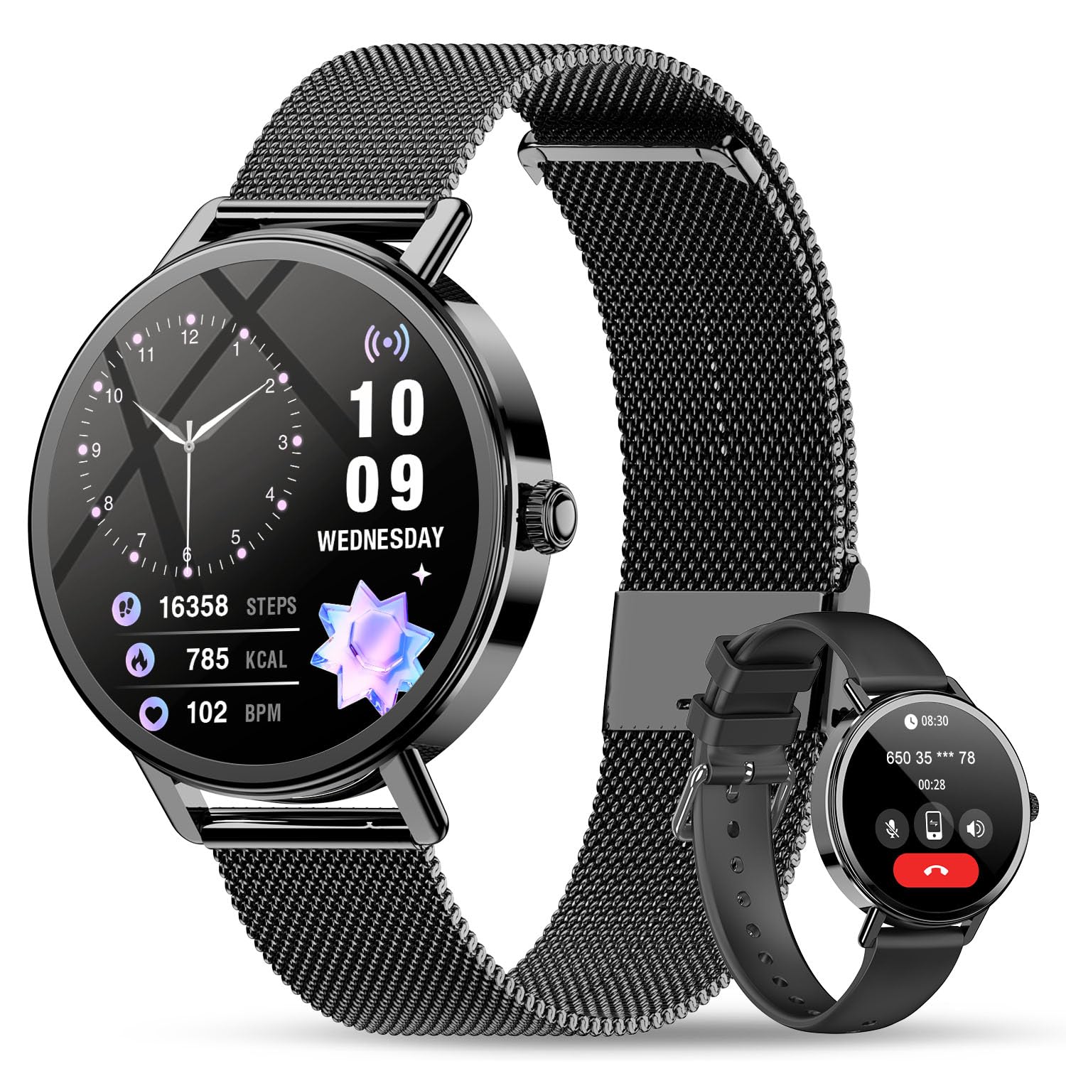 Smartwatch Herren Militär, 100 Tage Akkulaufzeit/LED Taschenlampe/Kompass/2 Armbänders/IP68 Wasserdicht, 100+Sportmodi Sportuhr, Anrufe tätigen/Empfangen Smartwatch Outdoor Fitnessuhr für Android iOS