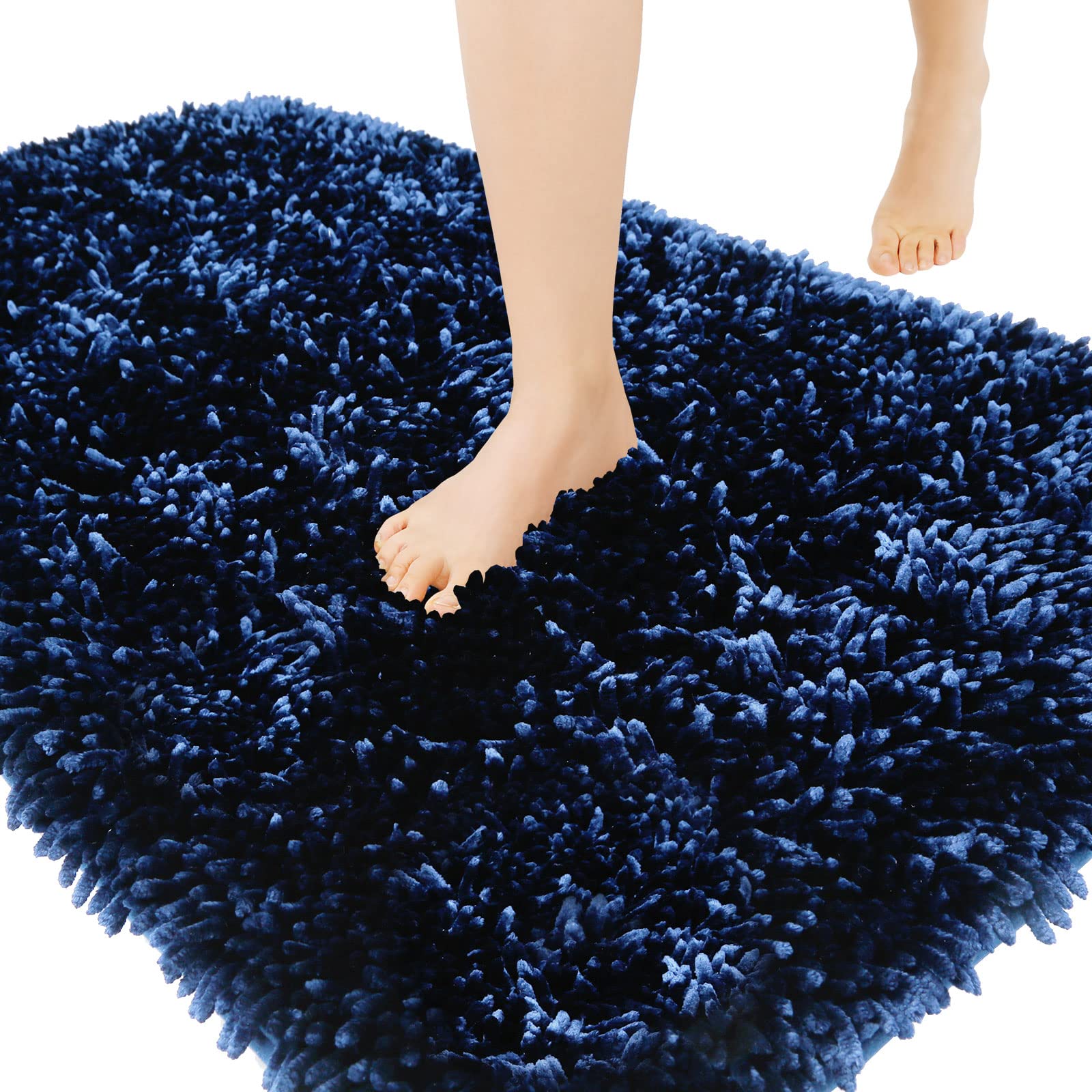 Yimobra Long Bathroom Rug Non Slip 44x24 Inch, Extra Thick Soft Absorbent Chenille Bath Mat, Machine Washable Quick Dry Bath Rugs for Bathroom Floor, Tub and Shower, Home Decor Accessories, Navy Blue