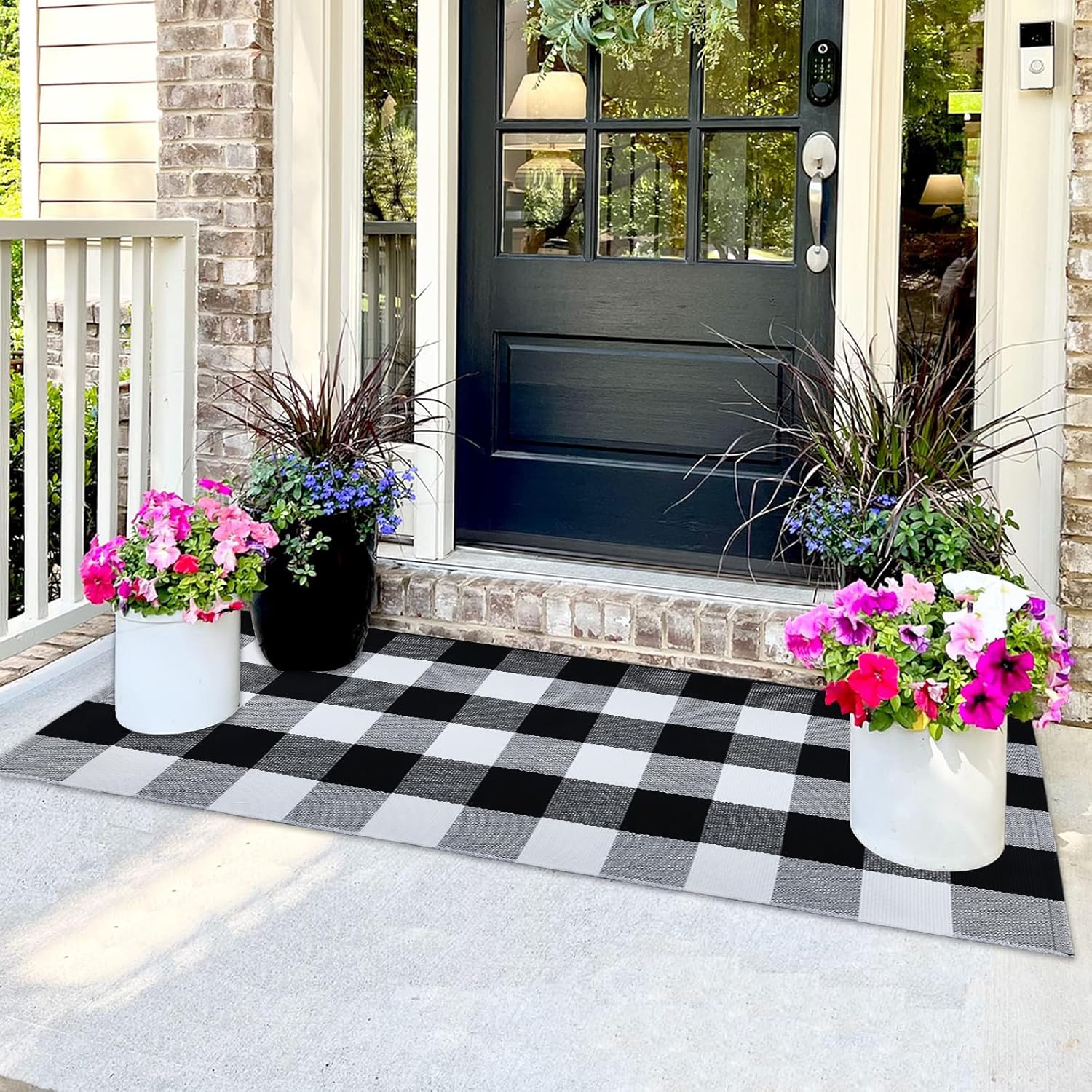 Black and White Checkered Front Porch Rug 23.6" x 51.2" Cotton Woven Door Mat Reversible Washable Welcome Layered Doormat for Front Porch Decor Entryway Kitchen Patio