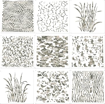 Outus 9 Pieces Camo Print Stencils Camouflage Painting Templates Reusable Grass Pattern Stencils Green Camo for DIY Scrapbooking Painting on Wood Crafts 7.9 x 7.9 inch