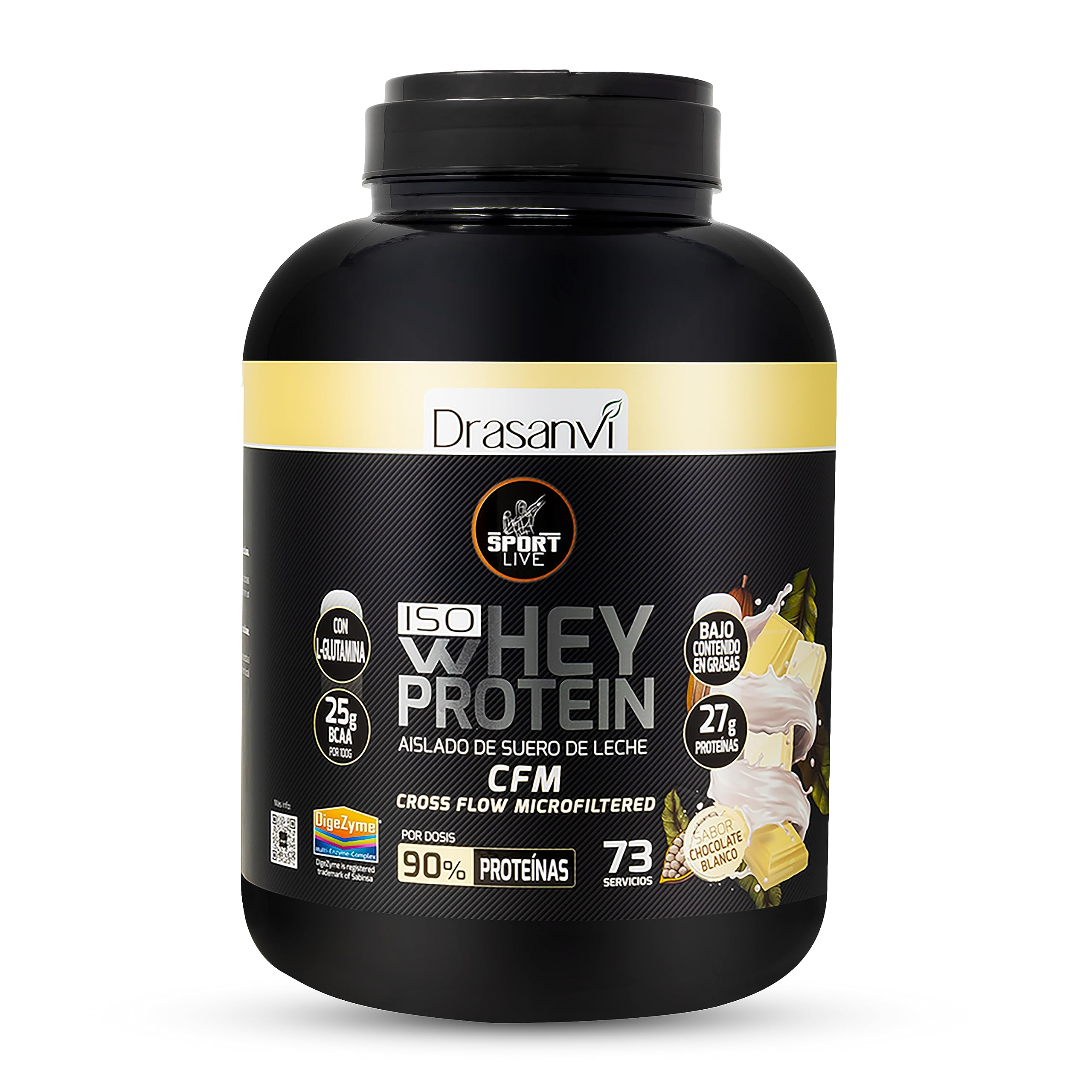 SPORT LIVE Whey protein isolate | Aislado de proteína en polvo | Proteinas whey isolada de suero de leche | Proteinas que ayudan a aumentar tu masa muscular |Chocolate Blanco | 2,2 KG |Drasanvi | Aislado de Proteina de Rapida Absorcion con Bajo Contenido