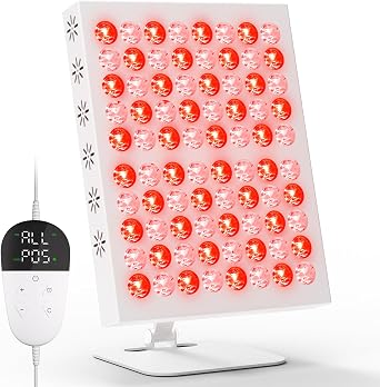 Red Light Panel, Hottoerak 62W Infrared Light Panel with 80LEDs, 660nm & 850nm, 5 Brightness Levels, 10-30Mins Timer, Desktop Infrared Lamp with Cooling Fan & Goggles for Home RelaxationWhite [Energy Class A]