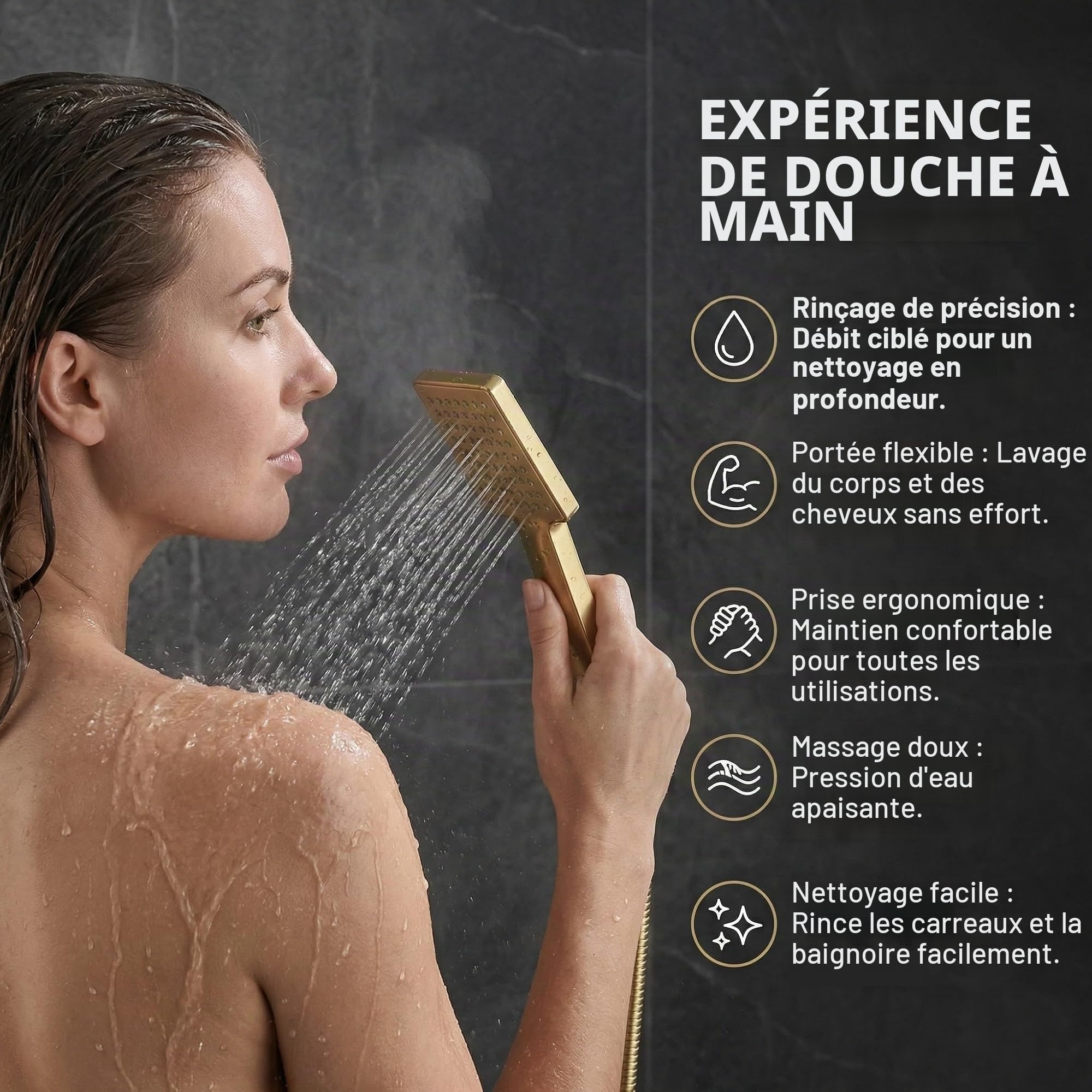 Système de douche thermostatique | Ensemble mitigeur de douche thermostatique avec douche à effet pluie et douchette à main (laiton)