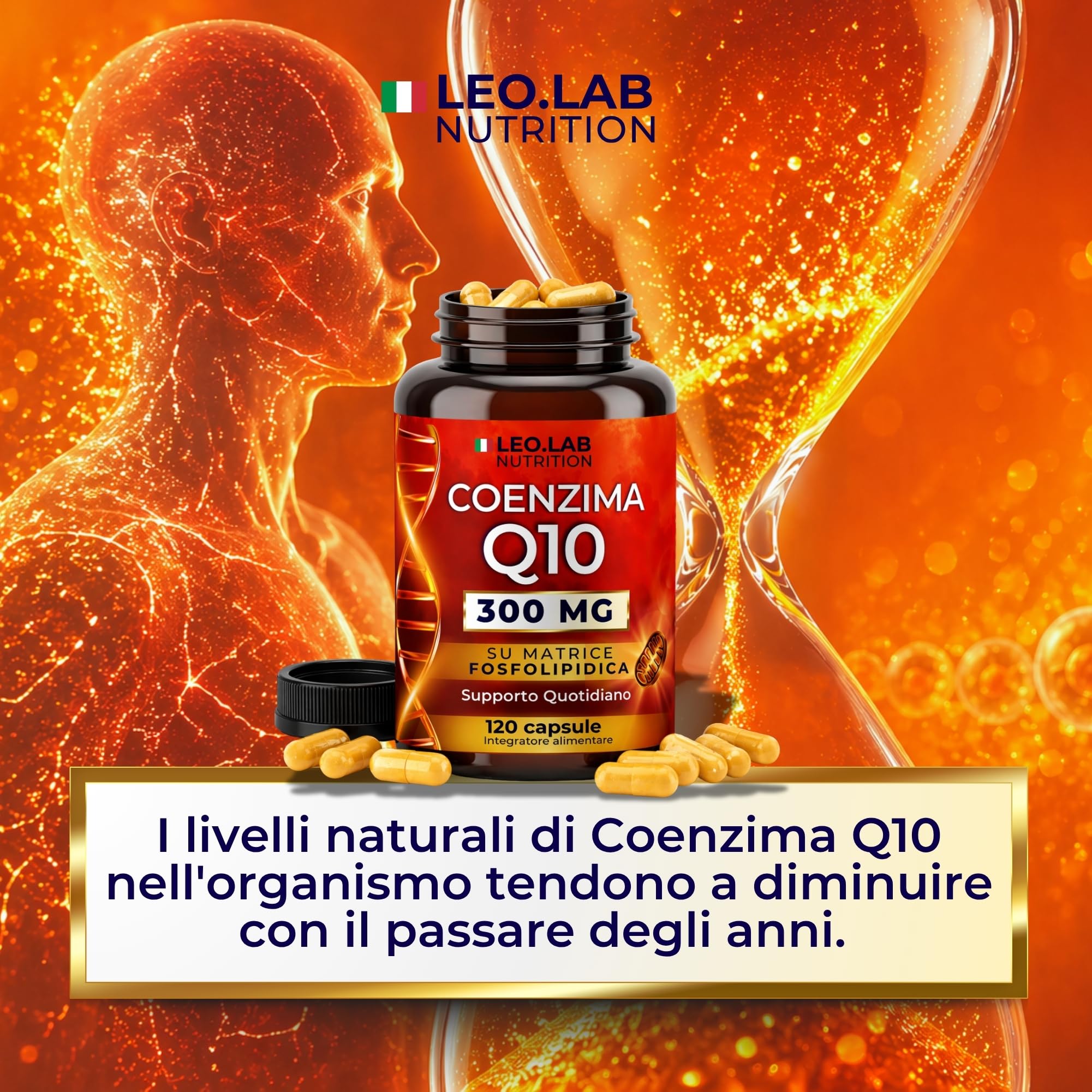 Coenzima Q10 300mg ad Alto Dosaggio 120 Capsule (4 Mesi di Scorta) - Integratore Q10 Made in Italy