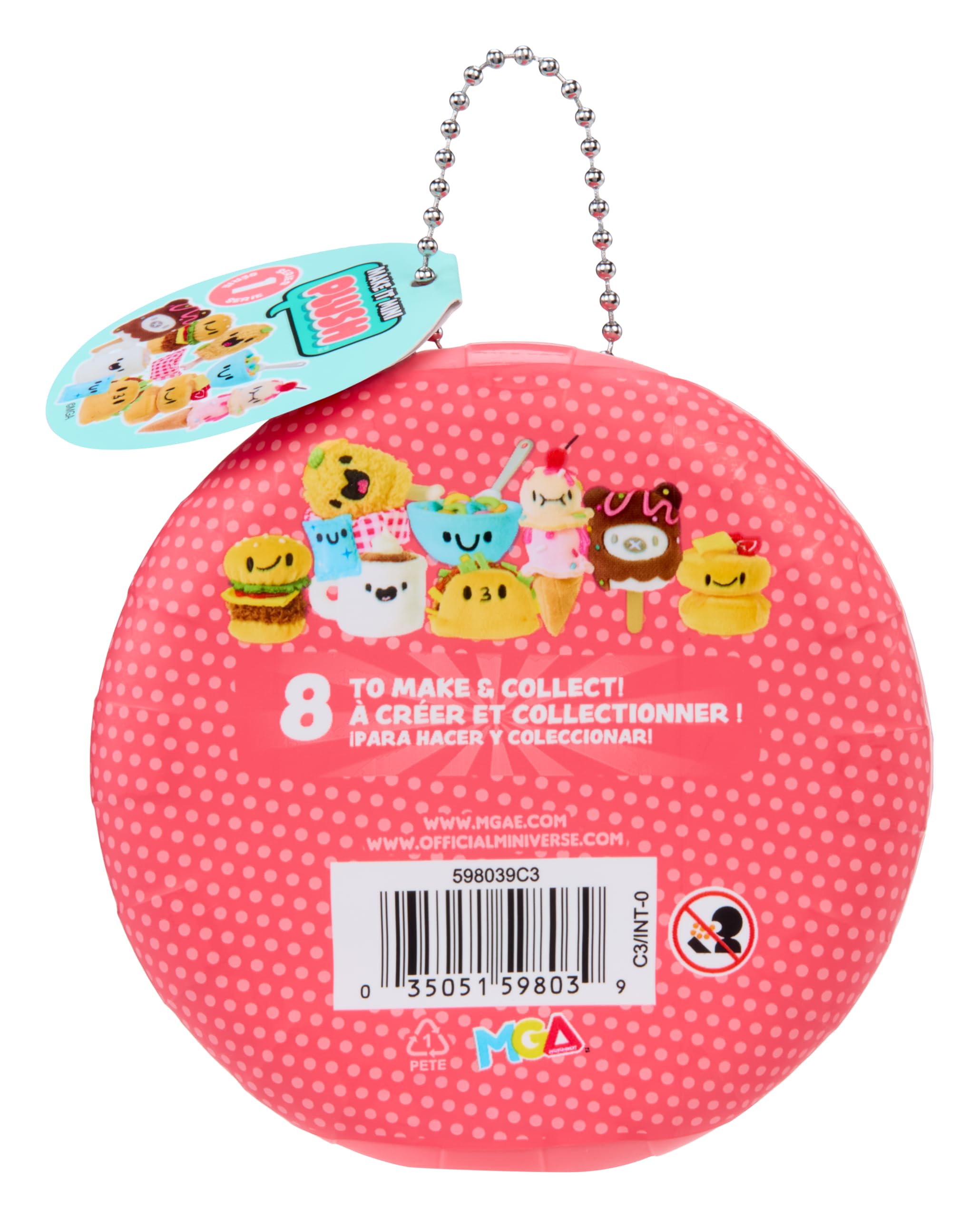MGA’s Miniverse Make It Mini Plush – Zestaw do samodzielnego wykonania pluszowych zabawek o tematyce kulinarnej z klejem samoutwardzalnym i breloczkiem, 8 figurek kolekcjonerskich, dla dzieci od 8 lat