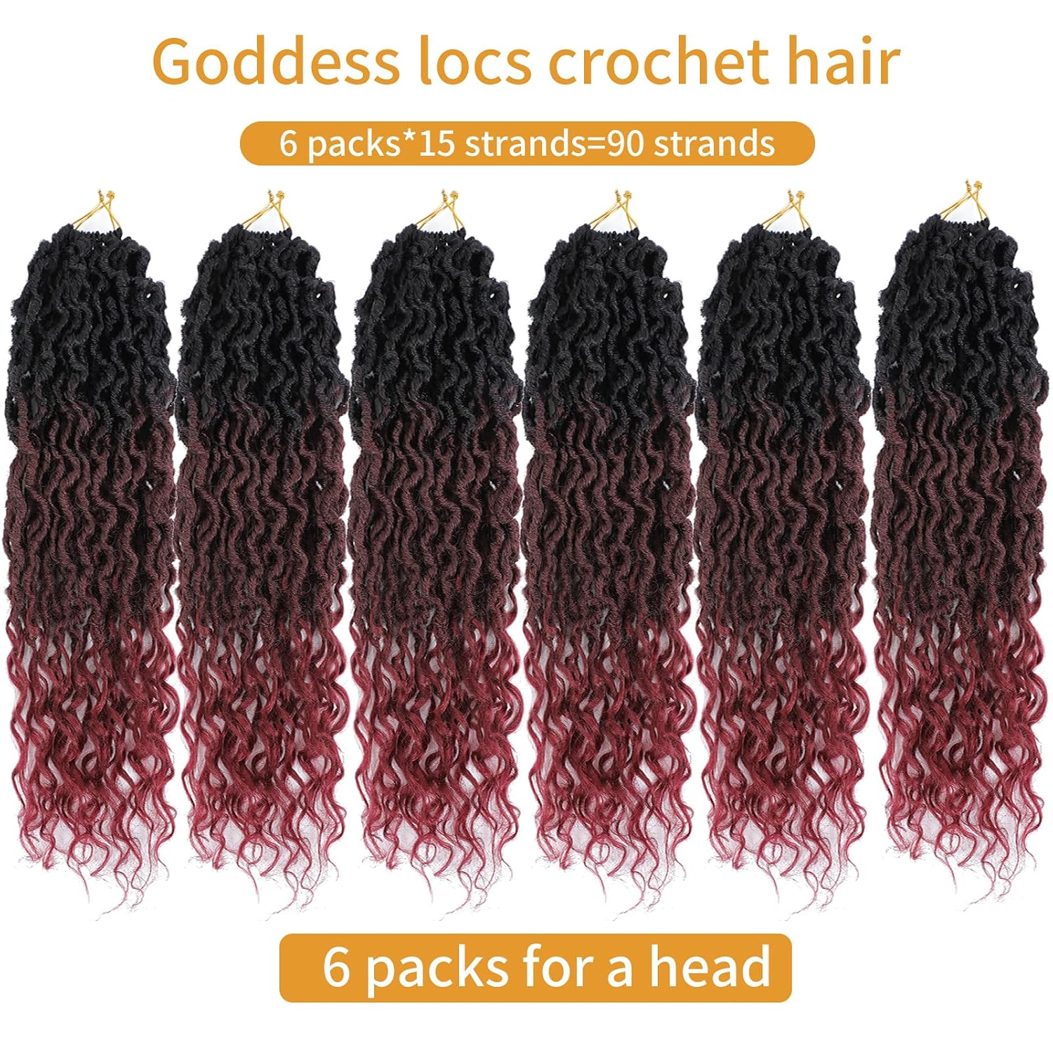 Ombre Crochet Hair 1B/99J/530 Faux Locs 18 Inch 6 Packs Crochet Goddess Locs with Curly Ends Pre Looped Faux Locs Crochet Hair for Black Women(18 Inch,6 Packs,1B/99J/530)