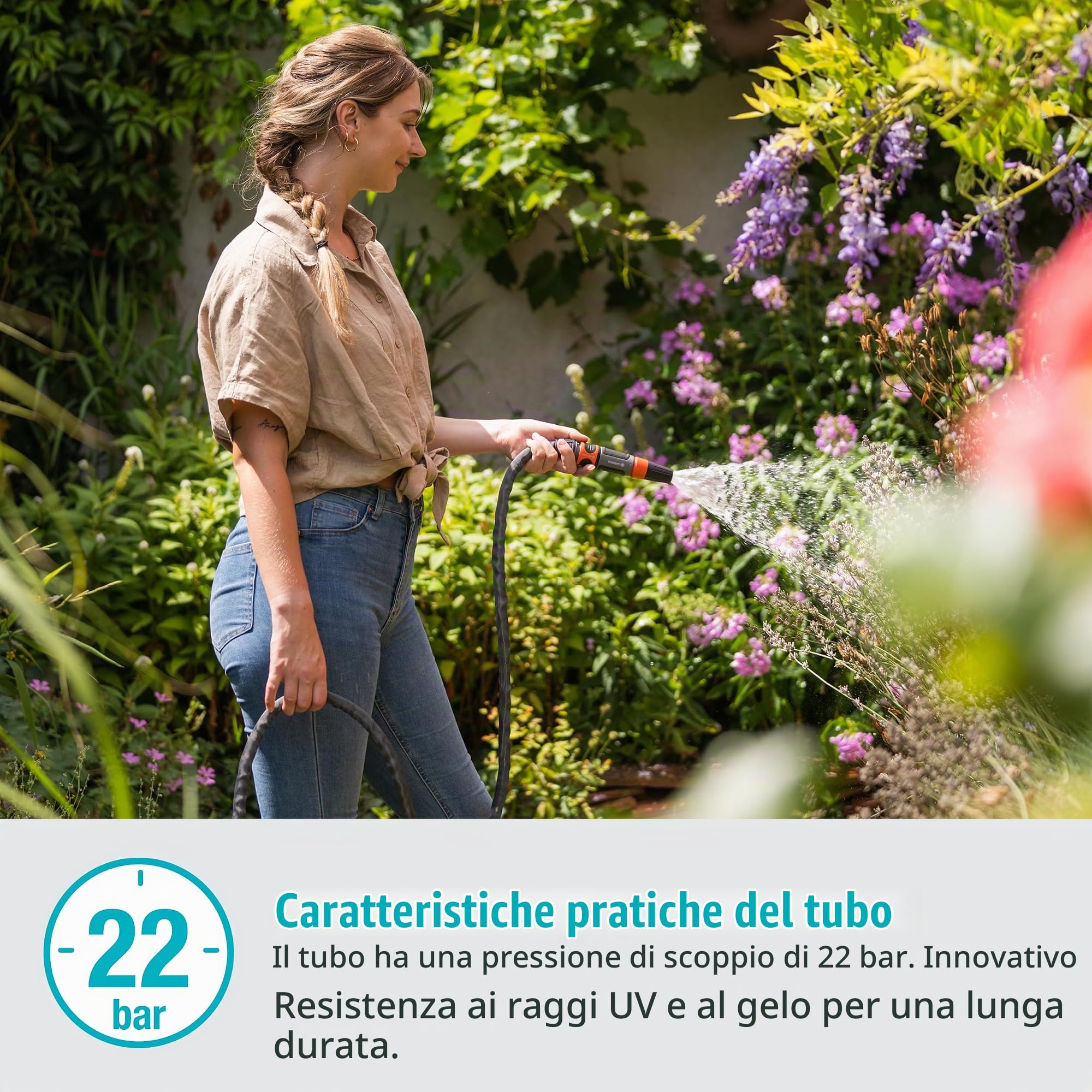 Gardena Liano Life Tubo in tessuto 1/2 pollici, 30 m: tubo da giardino in tessuto molto flessibile, con tubo interno in PVC, non si piega, peso ridotto, resistente alle intemperie (18457-20)