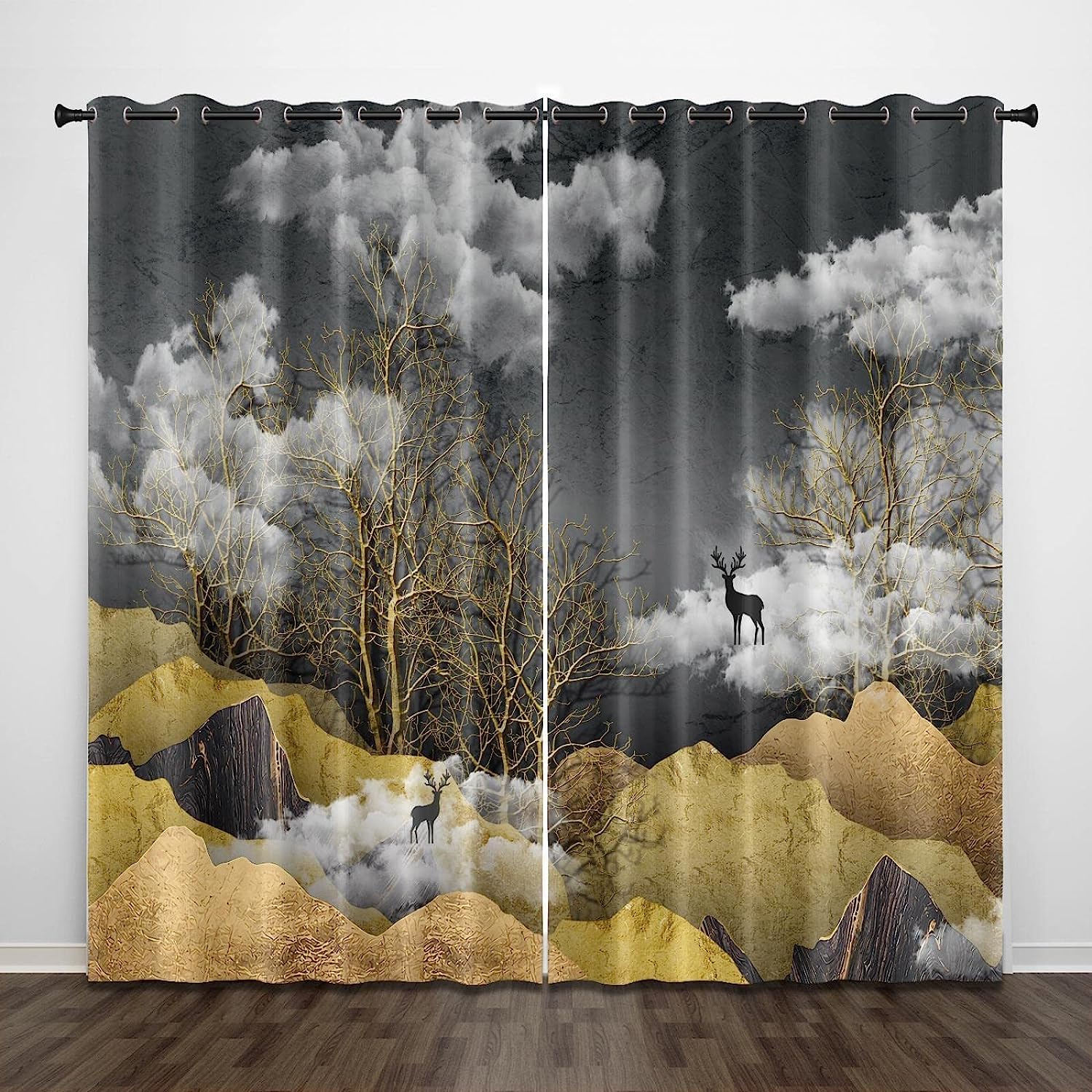 Rideau chambre enfant occultant et isolant thermique avec paysage alpin imprimé opaque 2 pièces