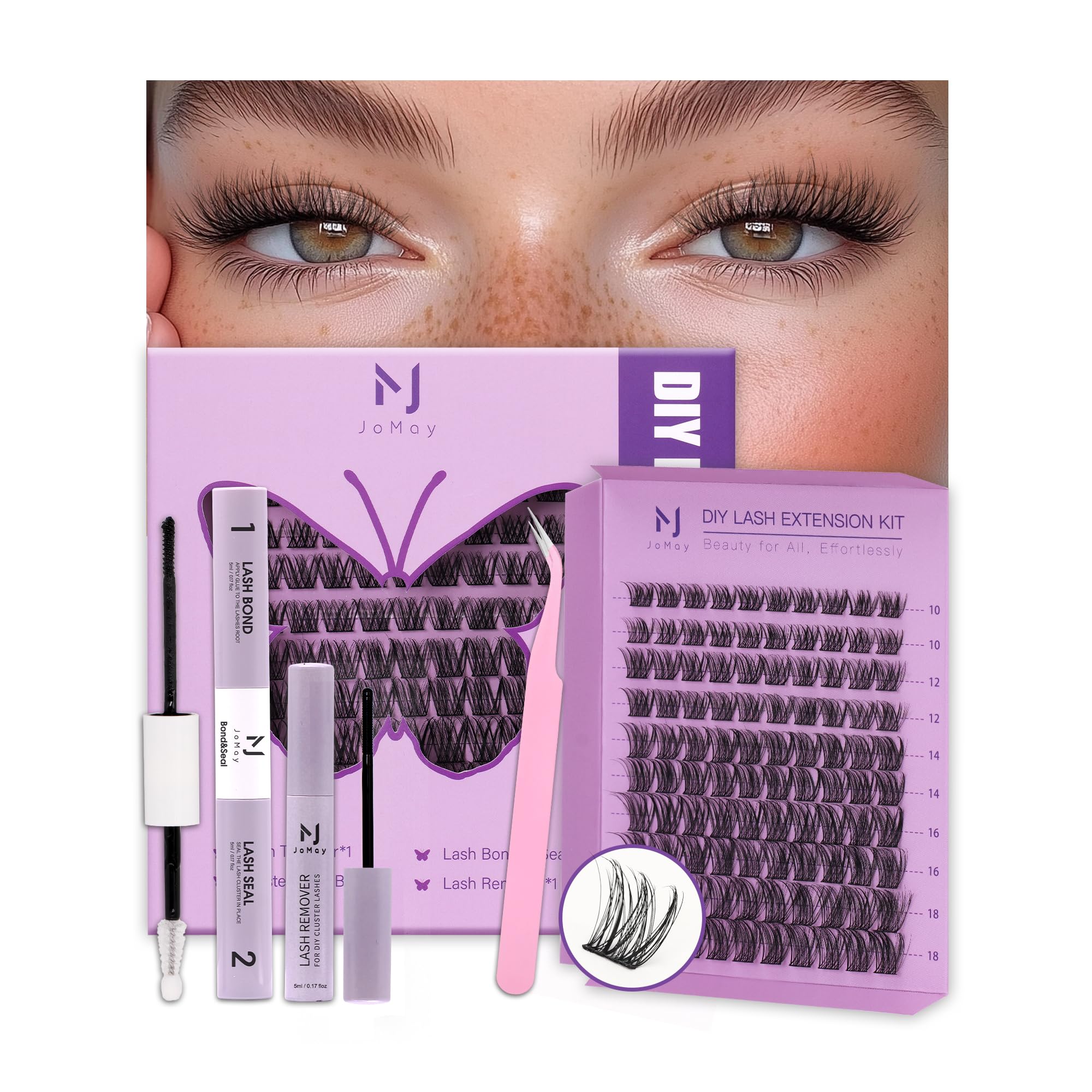Jomay Lash Clusters Kit - Wispy Lashes for Natural Volume Eyelash Cluster Extensions, DIY Individual Waterproof with Soft Thin Band & Seal Glue (