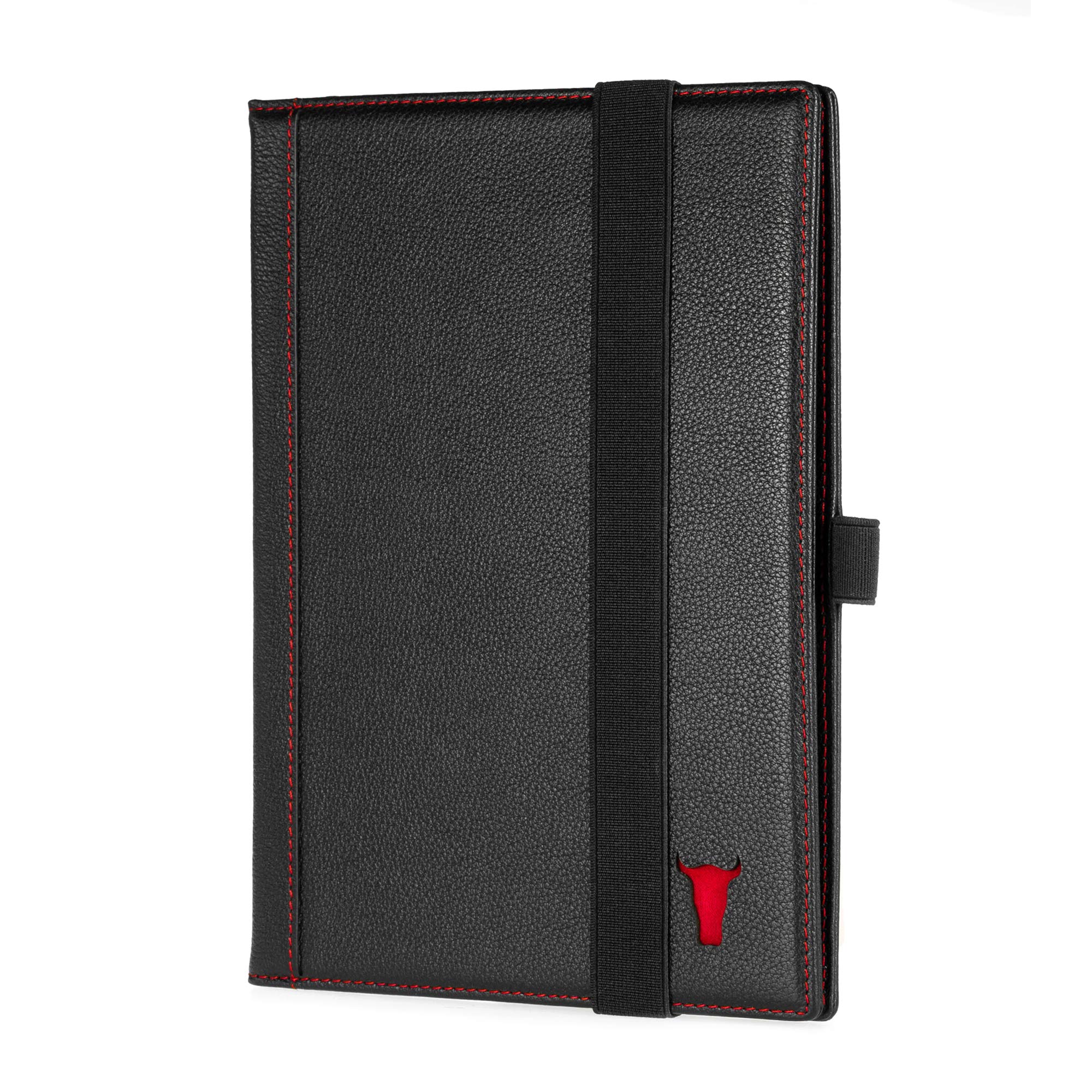 TORRO Notatnik z prawdziwej skóry [do napełniania] [szlufka na długopis] [gumowa taśma] [papier w linie] (A5, czarny)