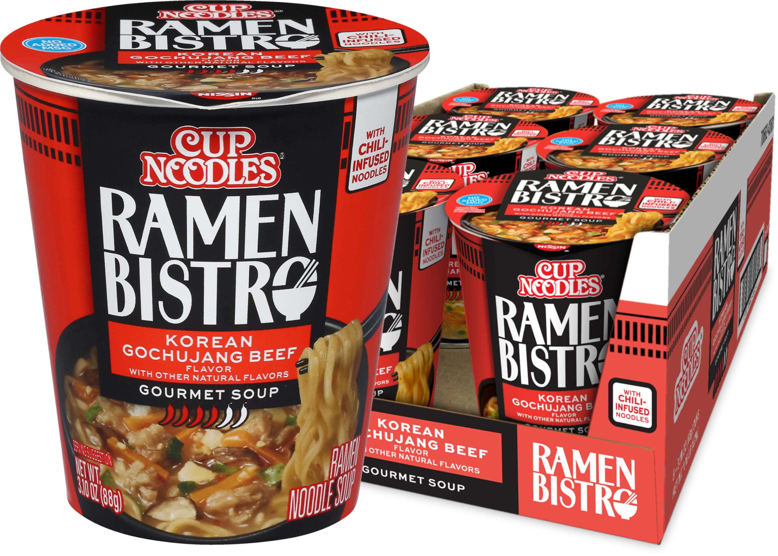 NISSINCup Noodle Ramen Bistro, Korean Gochujang Beef, 3.1 Ounce (Pack of 6)