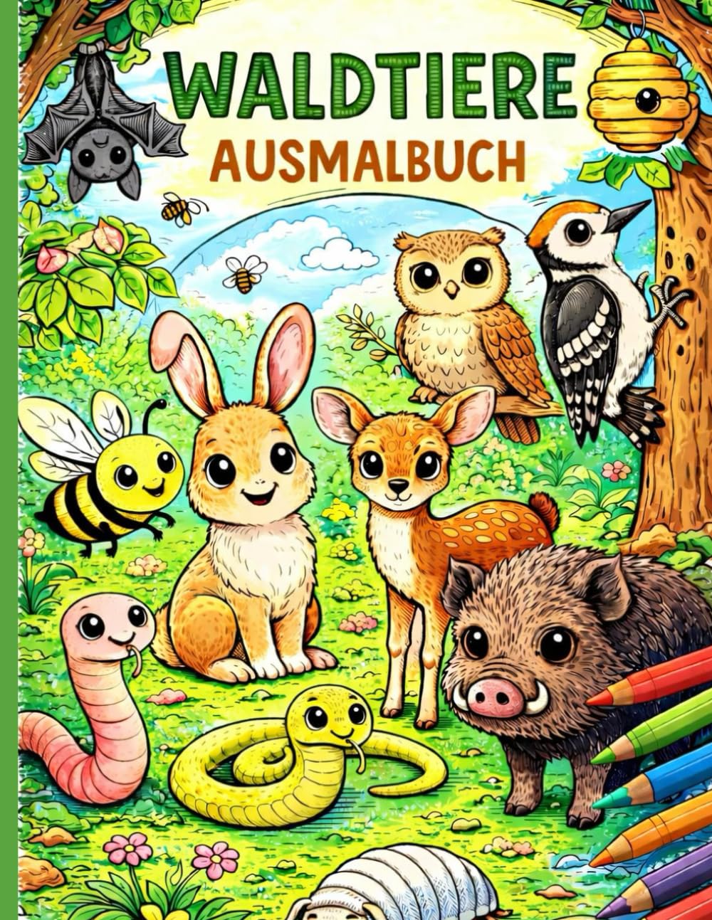 Waldtiere Ausmalbuch: Kreativer Malspaß mit süßen Waldtieren – fördert Konzentration, Feinmotorik und Fantasie bei Kindern. Große, übersichtliche ... Malen – ideal für Buntstifte und Filzstifte