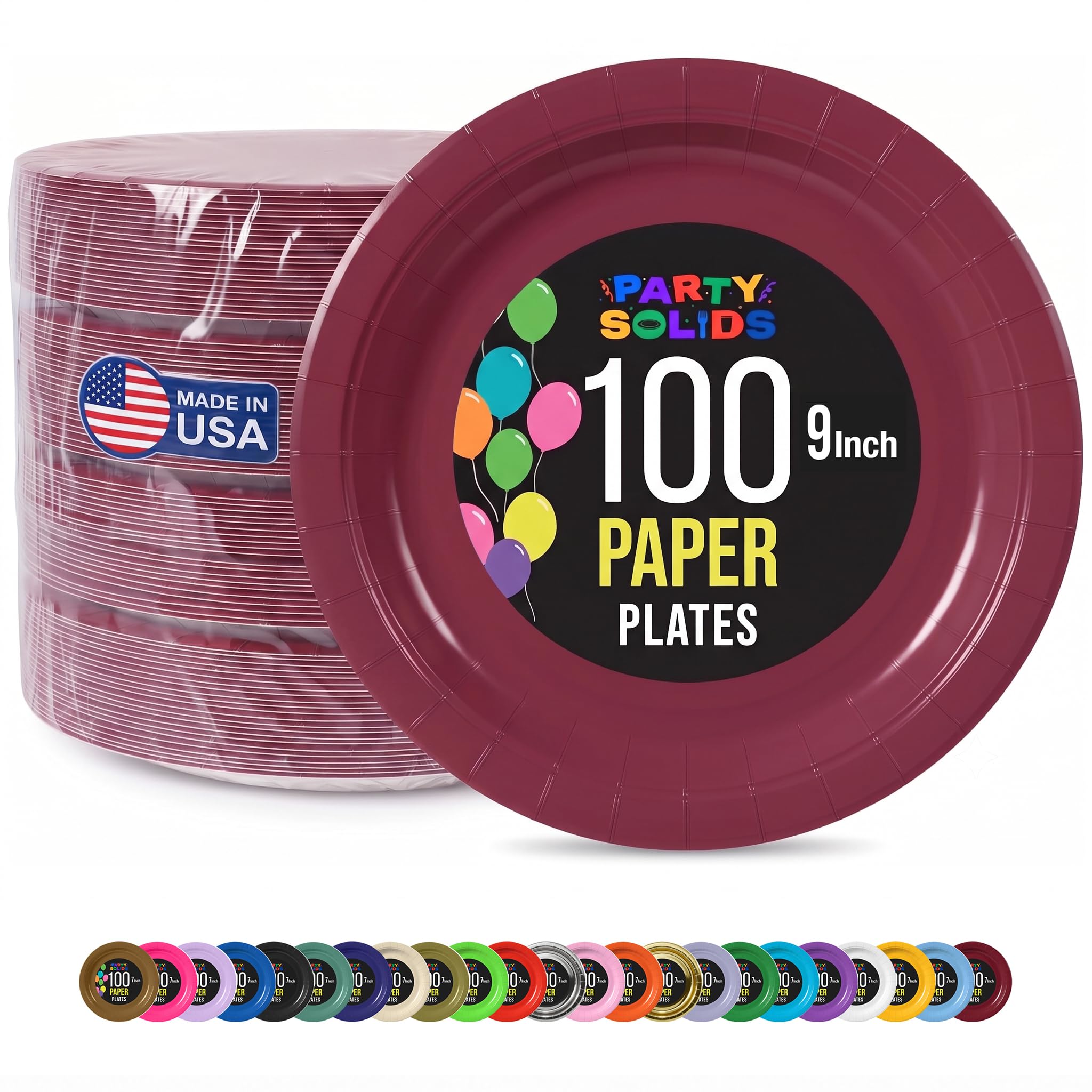 Exquisite Platos de papel burdeos de 9 pulgadas, 100 unidades, platos de papel burdeos de 9 pulgadas, platos de papel a granel desechables burdeos, platos desechables para tartas, platos de papel