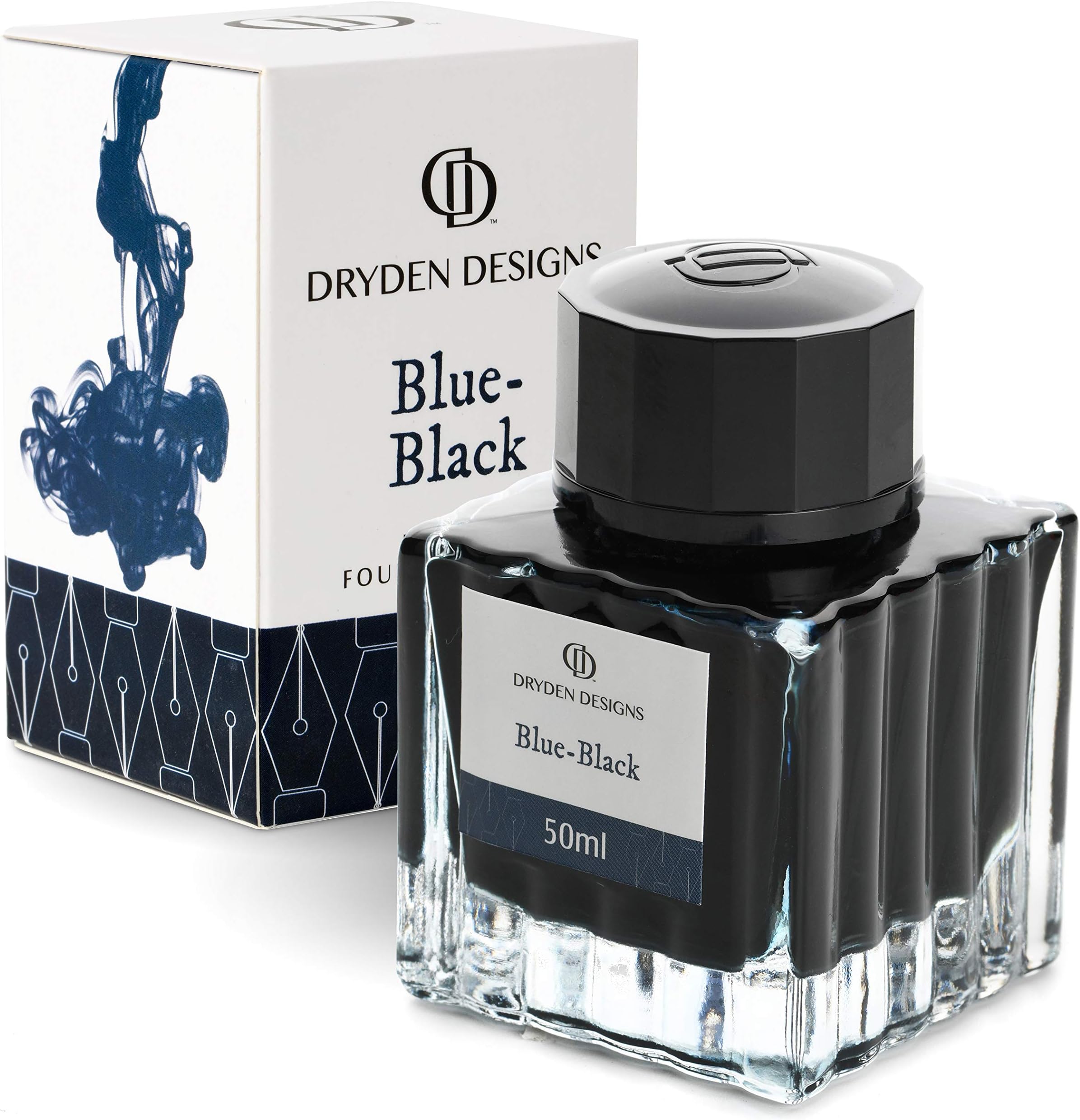Dryden Designs Fountain Pen Ink Bottle Luxury Edition - Compact Designed Bottle - Smooth Flow 50ml Blue-Black