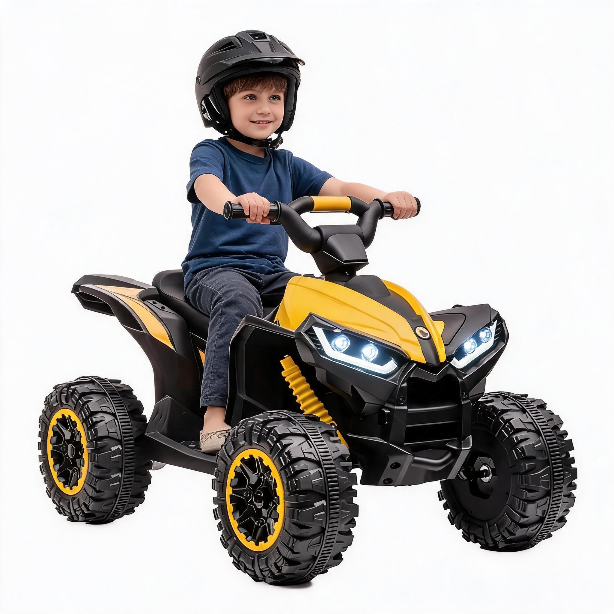 Aptliton Kids Electric Quad Bike 12V, Electric Ride on Car ATV Toy with Remote Control, Music, LED, Horn, 2 Speed, 83 x 53 x 56 cm, Car for Ages 3-5 Years, Yellow